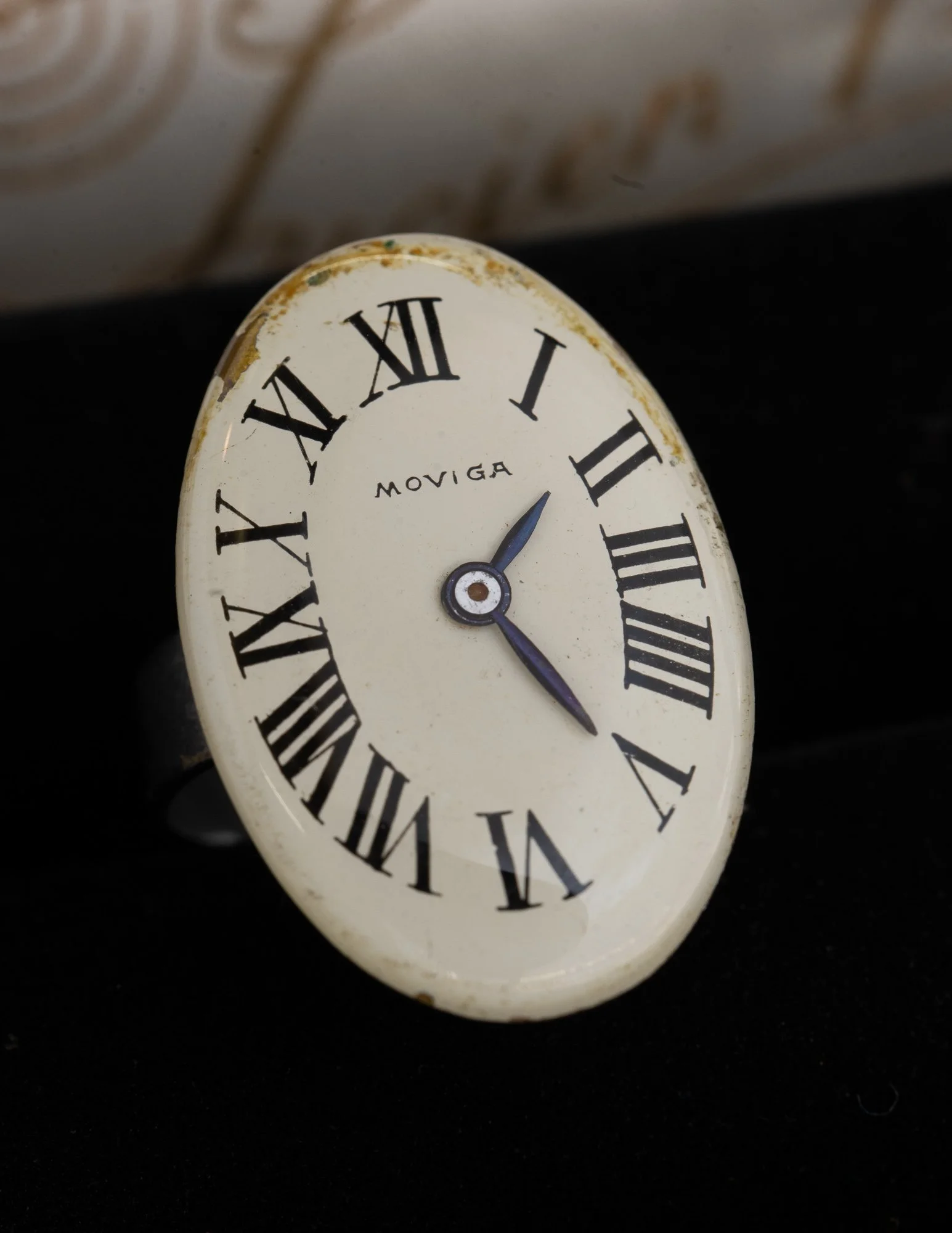 Large Oval Antique Watch Dial Stainless Steel Adjustable Ring