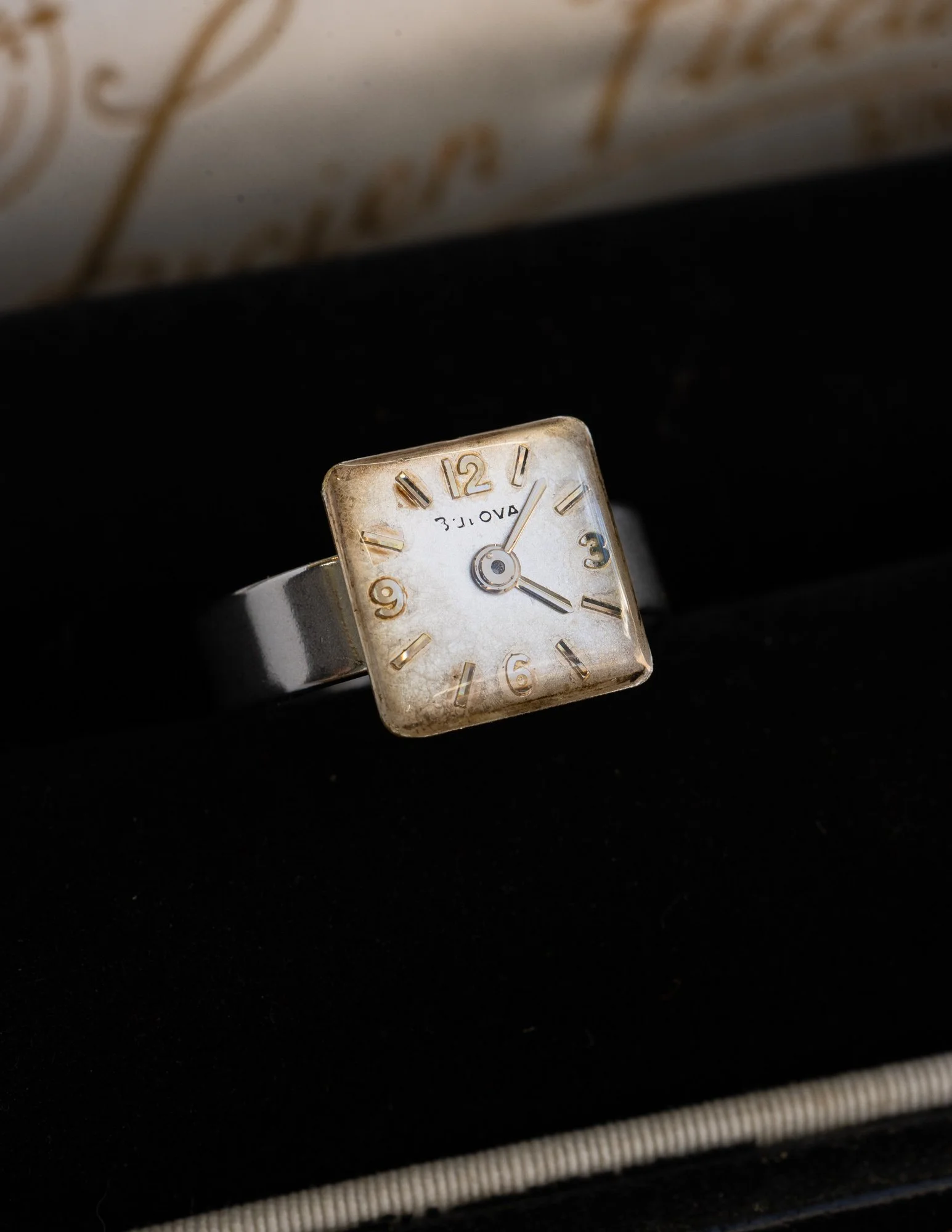 Bulova Tiny Antique Watch Dial Stainless Steel Adjustable Ring