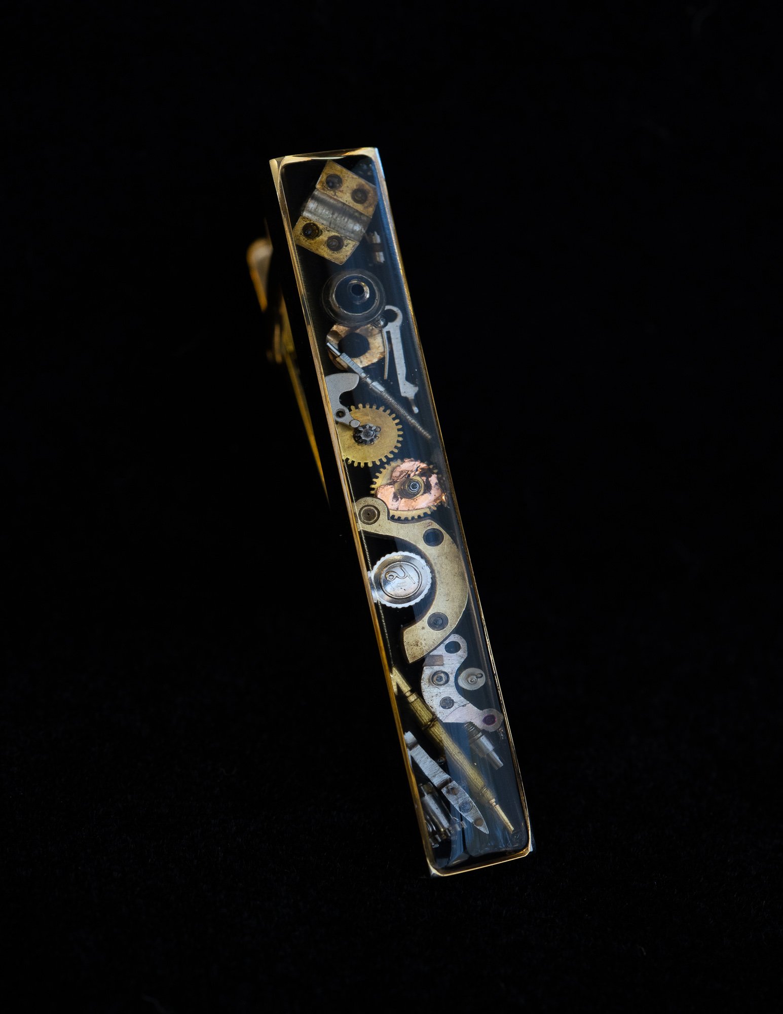 Large Antique Watch & Clock Parts Resin Gold Titanium Steel Tie Clip