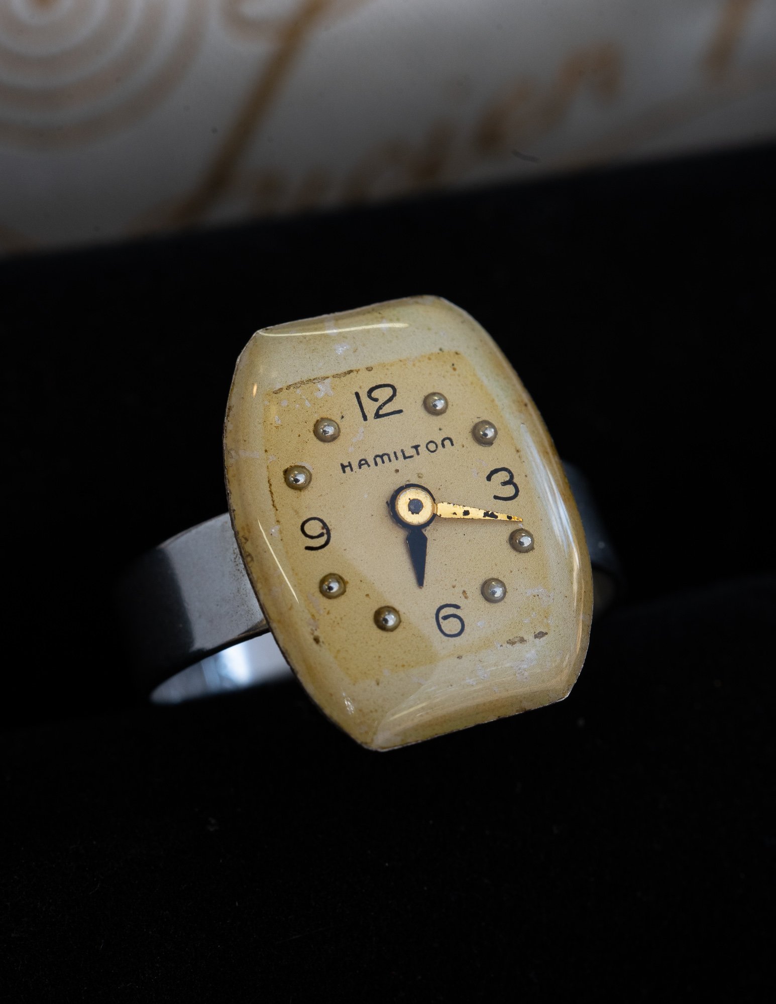 Hamilton Antique Watch Dial Stainless Steel Adjustable Ring