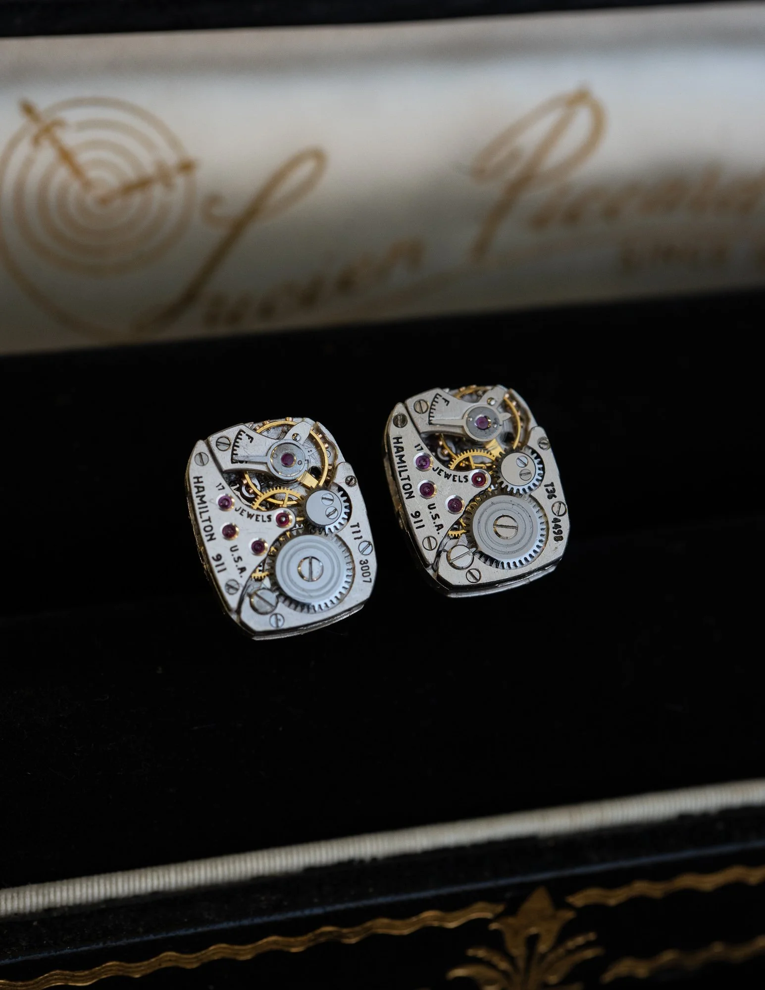 Antique Hamilton Square Wristwatch Stainless Steel Cufflinks