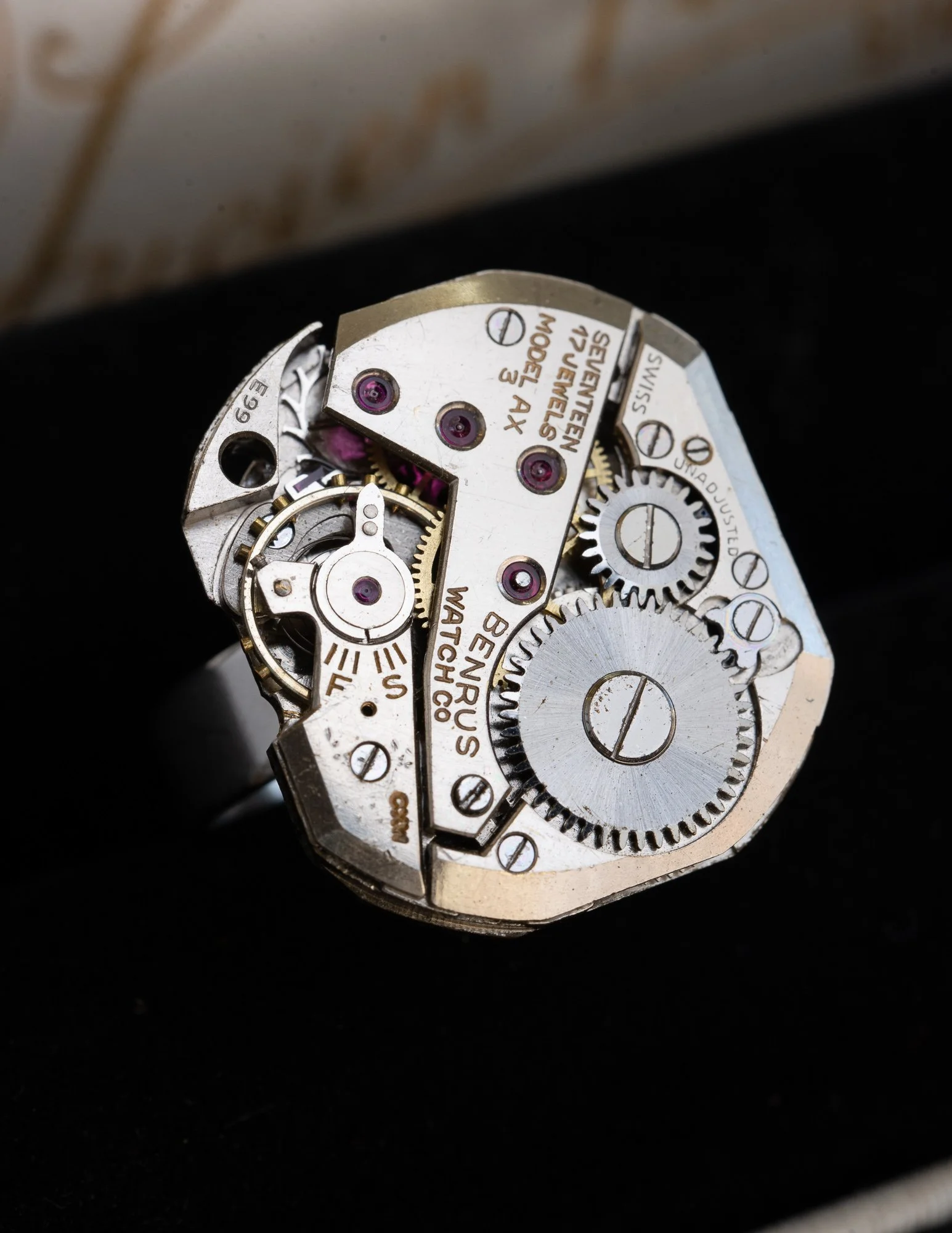 Benrus Large Antique Watch Stainless Steel Adjustable Ring