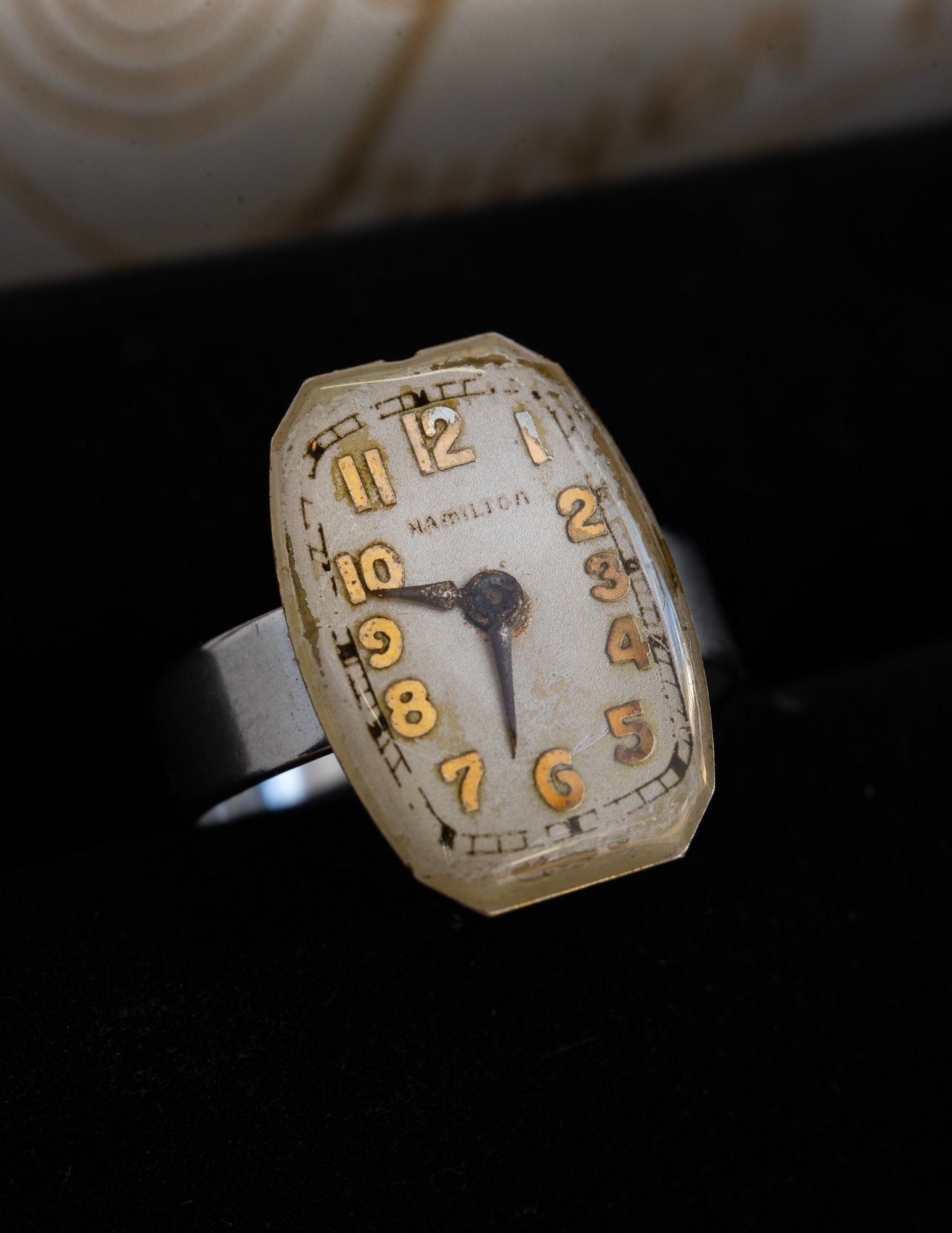 Hamilton Antique Watch Dial Stainless Steel Adjustable Ring