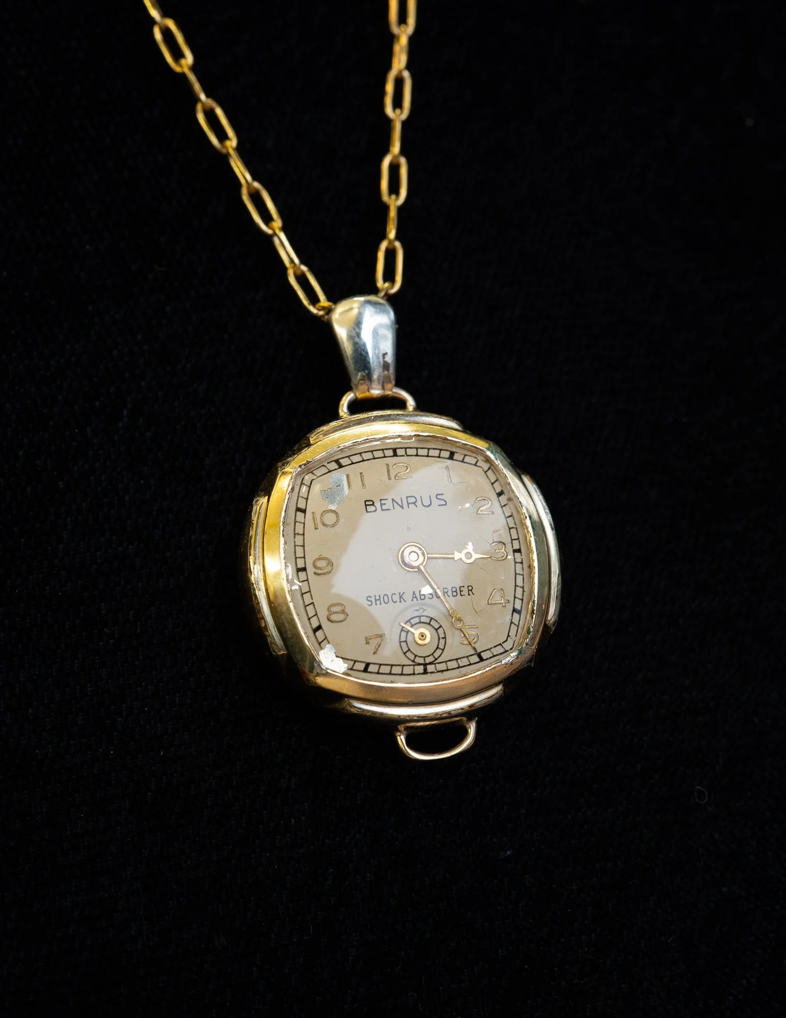 Antique Benrus Round Wristwatch Double-Sided Necklace