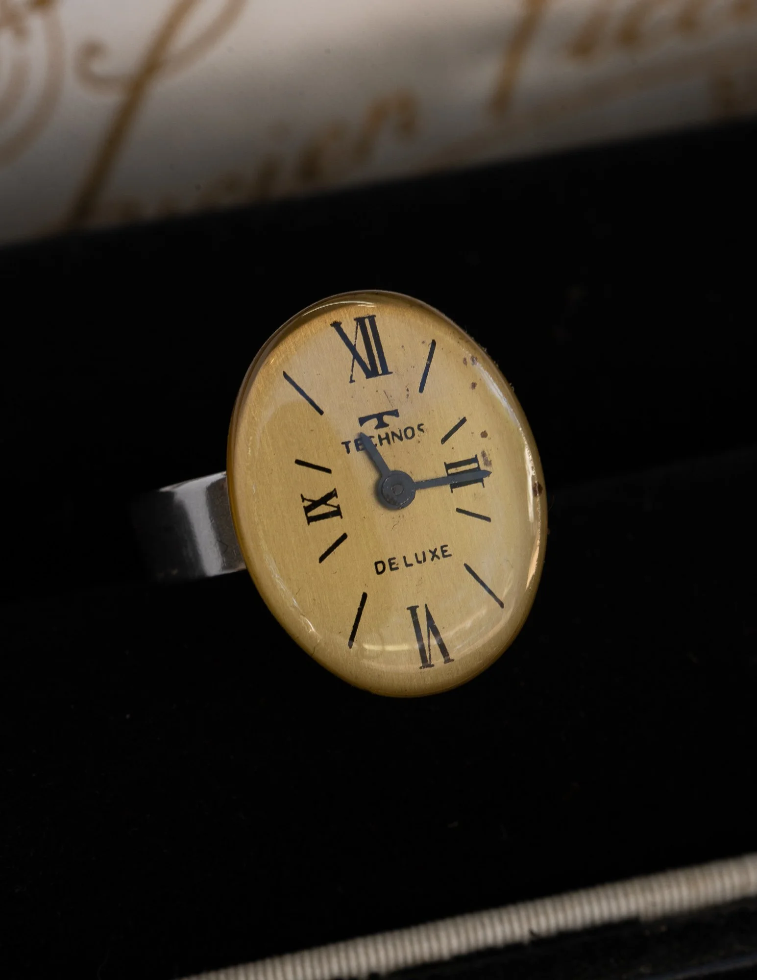 Oval Antique Watch Dial Stainless Steel Adjustable Ring