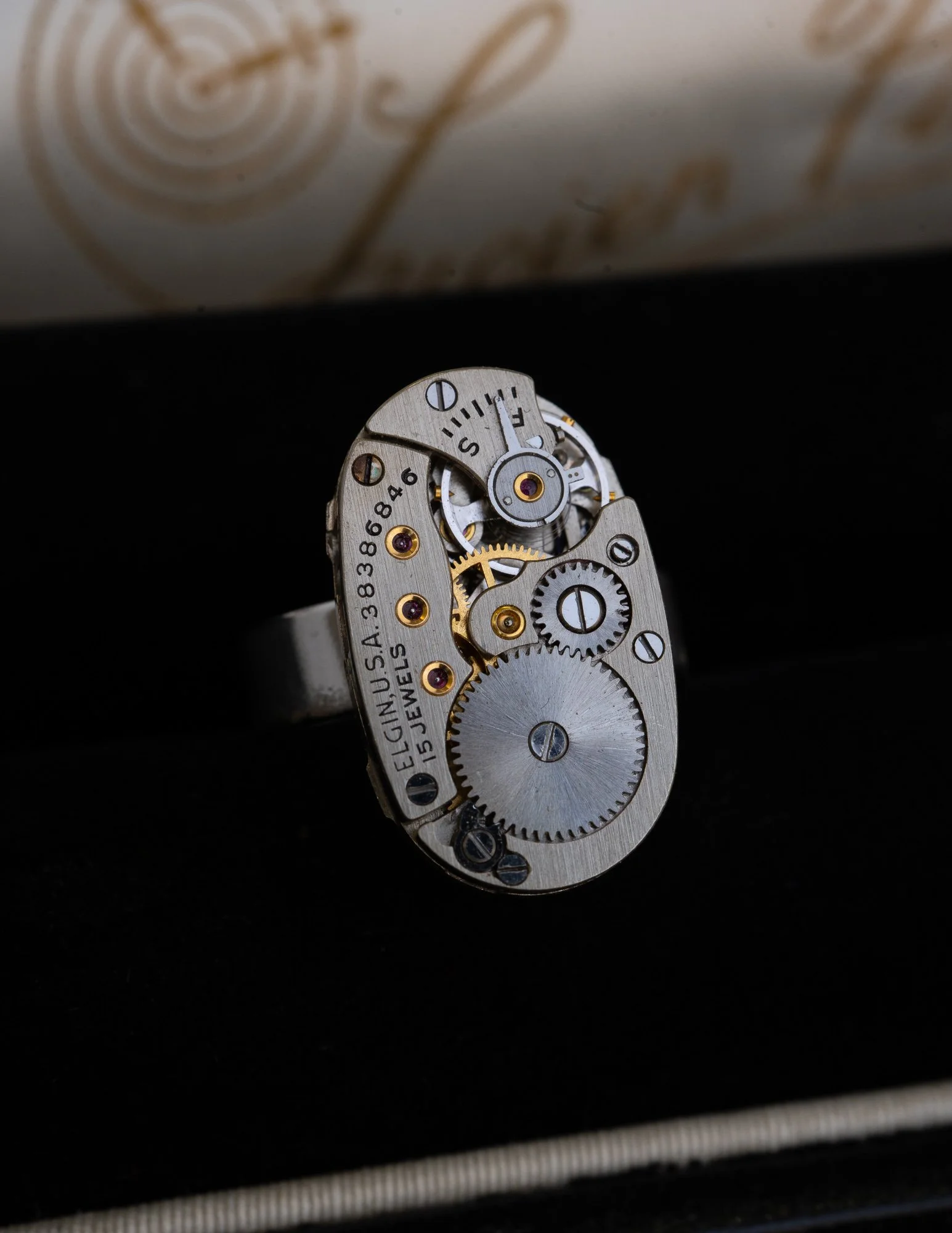 Antique 1940s Elgin Watch Stainless Steel Adjustable Ring