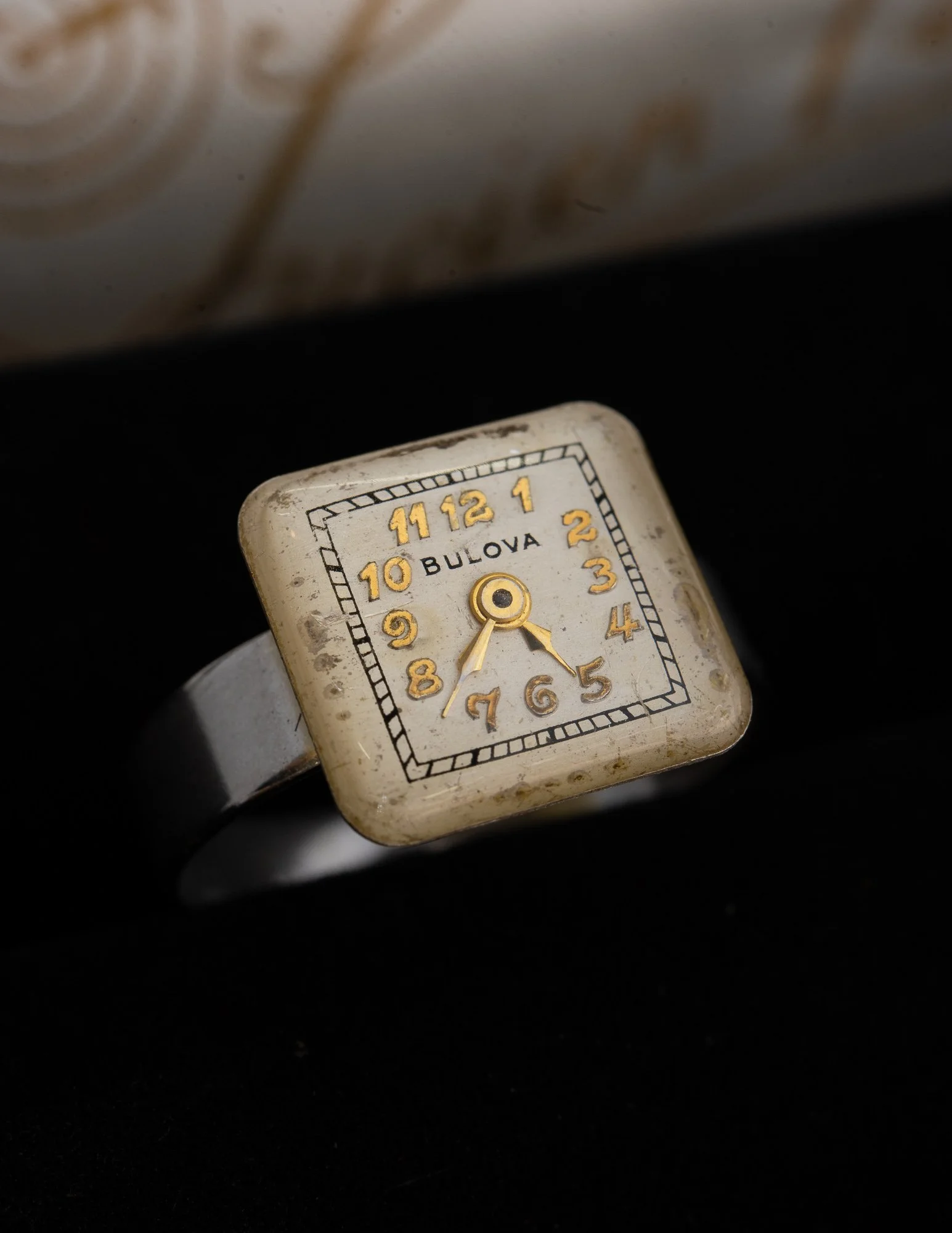 Bulova Antique Watch Dial Stainless Steel Adjustable Ring