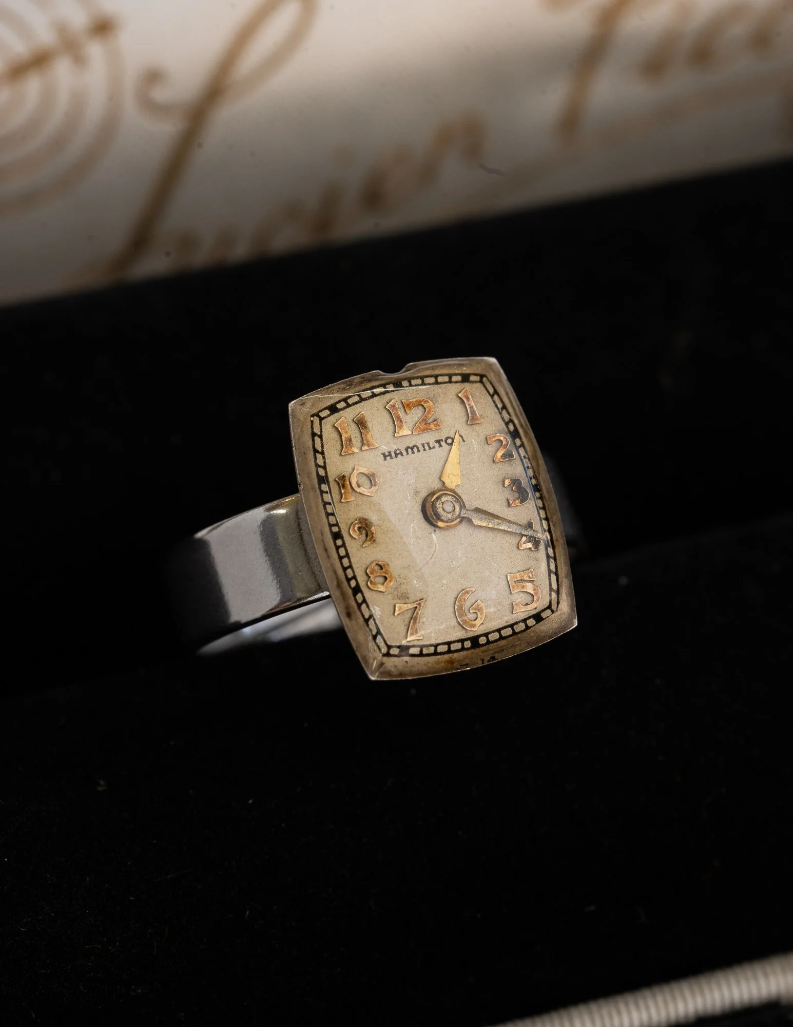 Hamilton Antique Watch Dial Stainless Steel Adjustable Ring