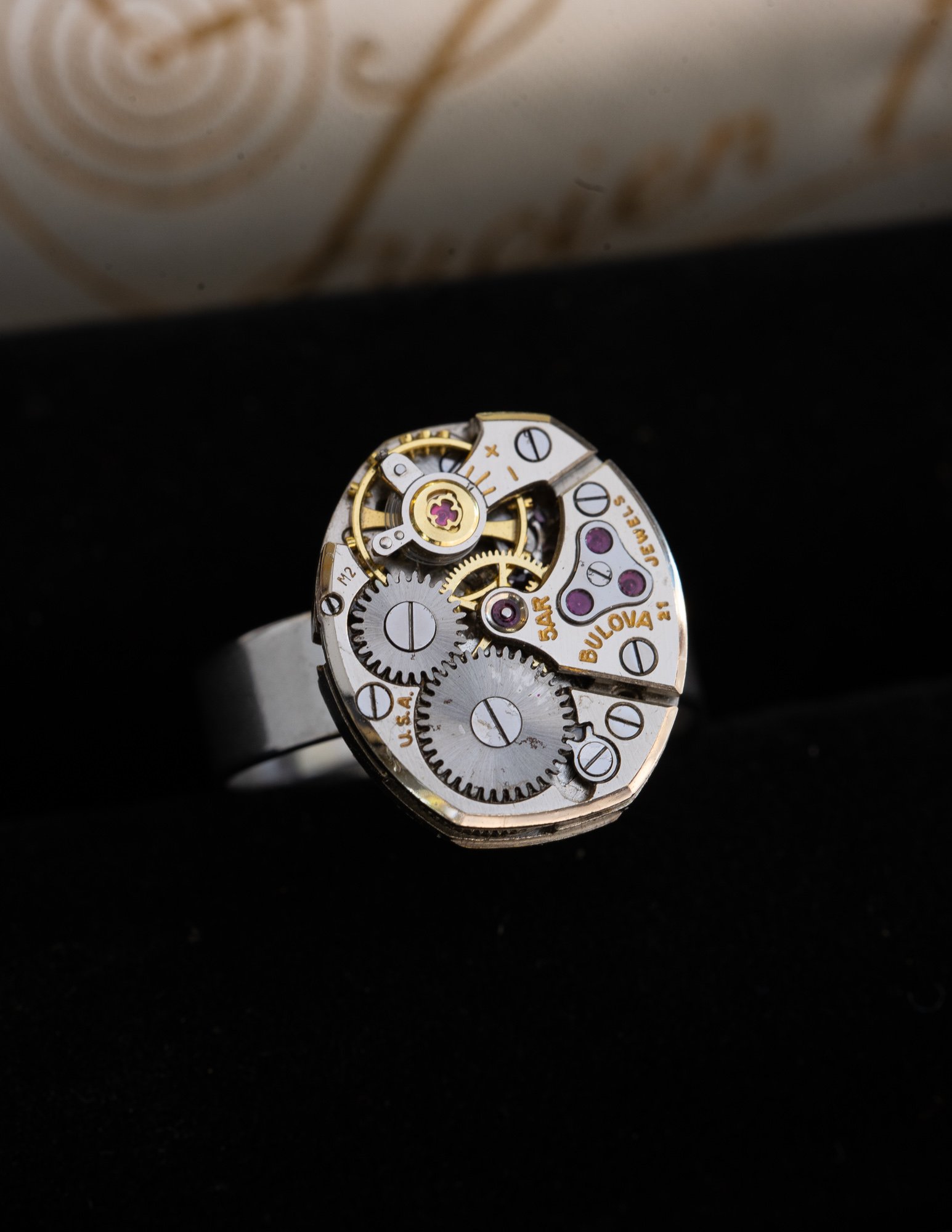 Bulova Tiny Antique Watch Stainless Steel Adjustable Ring