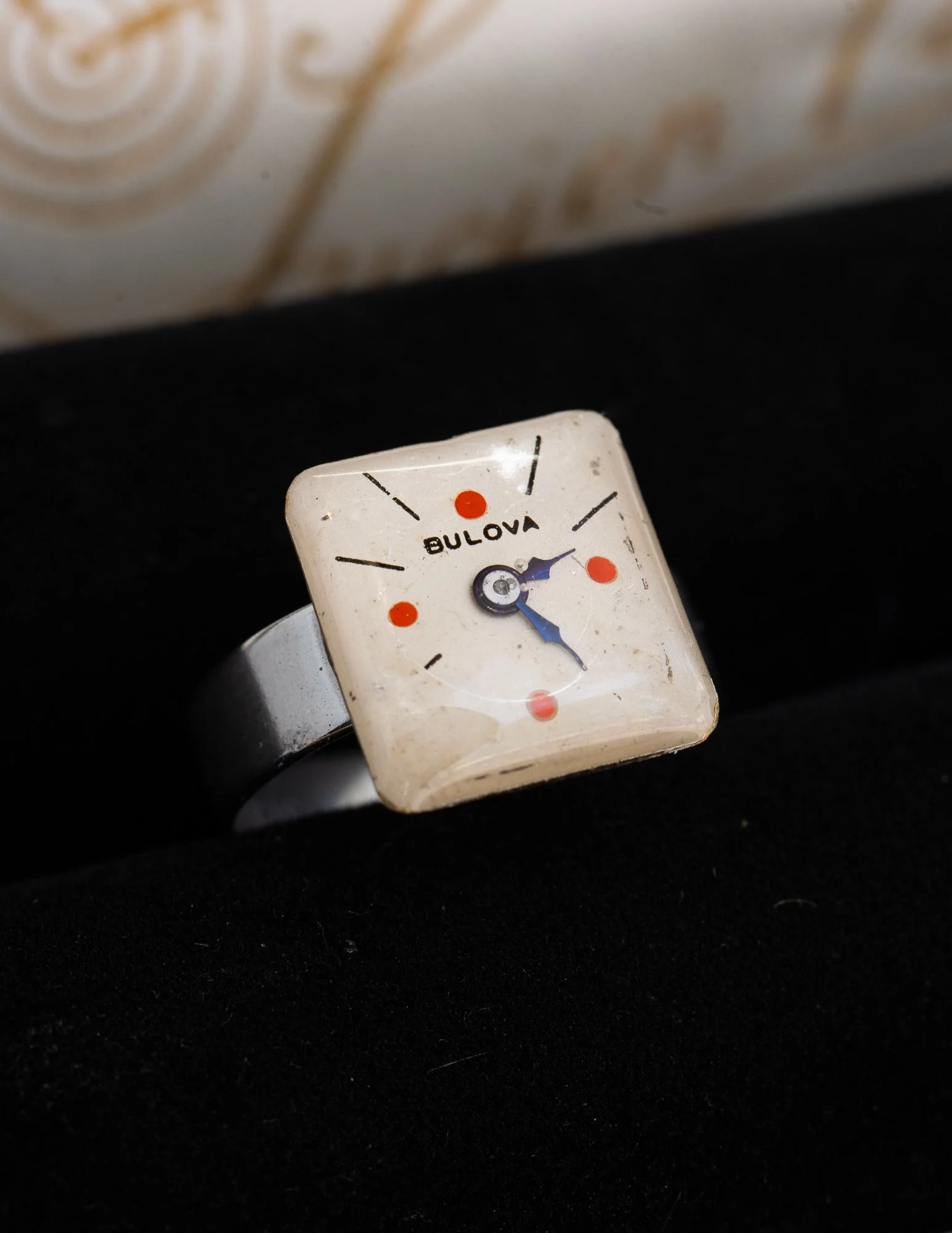 Antique Bulova Watch Dial Stainless Steel Adjustable Ring