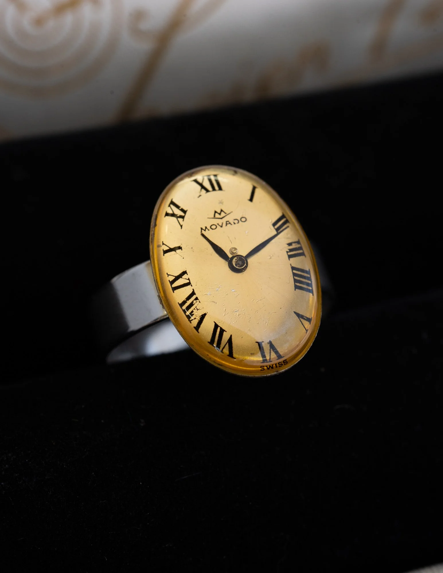 Movado Antique Watch Dial Stainless Steel Adjustable Ring