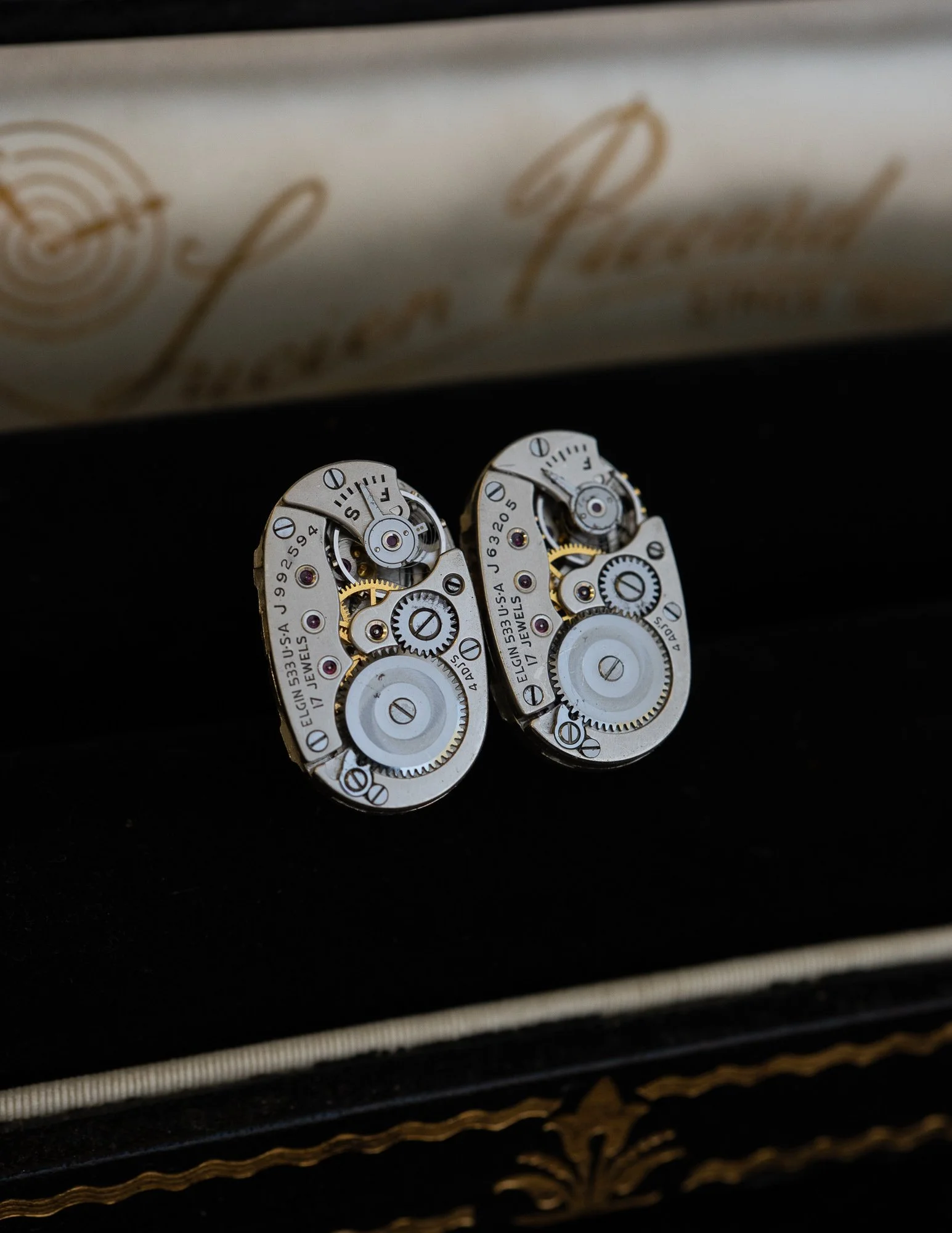1940s Antique Elgin Wristwatch Stainless Steel Cufflinks