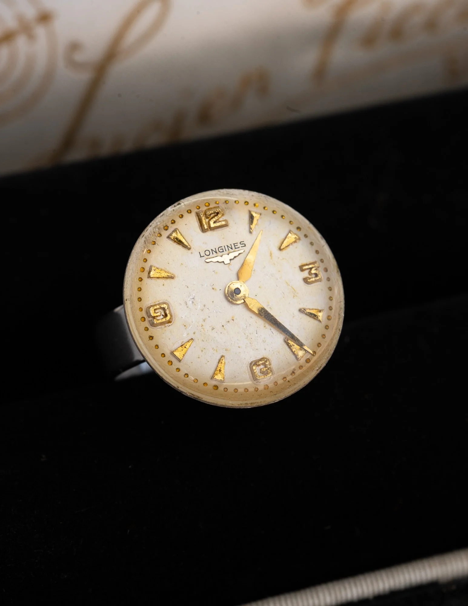 Longines Round Antique Watch Dial Stainless Steel Adjustable Ring