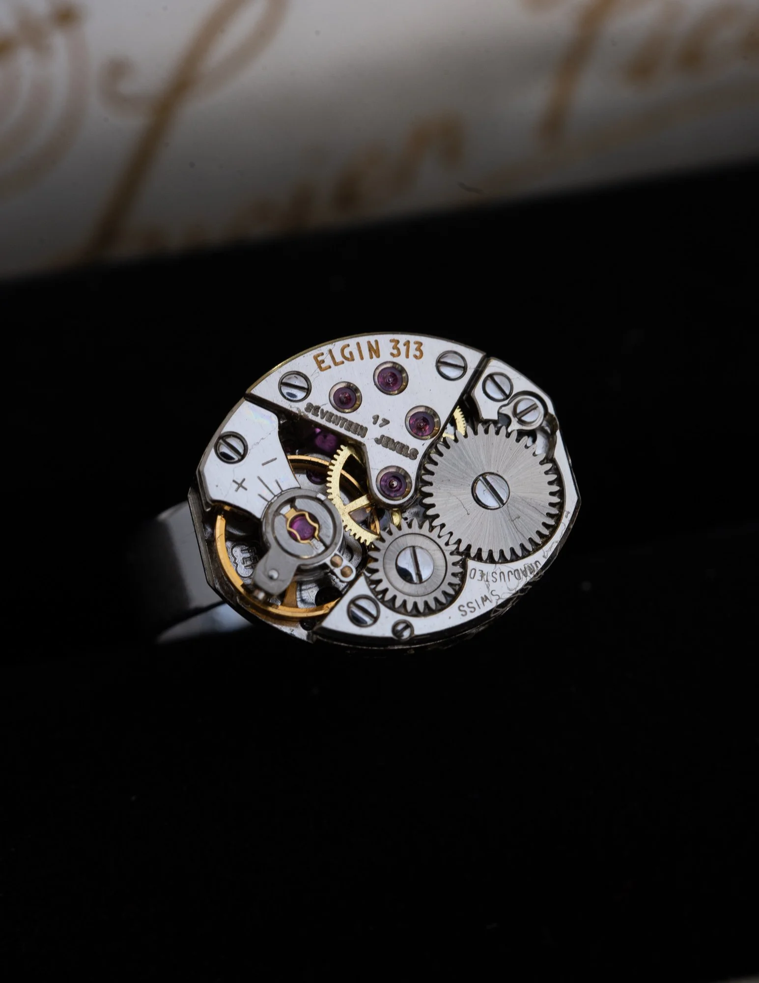 Elgin Tiny Antique Watch Stainless Steel Adjustable Ring (Copy)