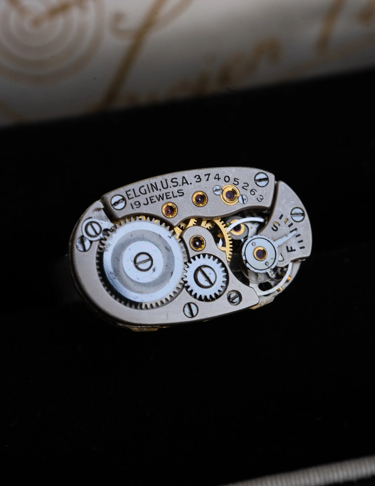 Antique 1930s Elgin Watch Stainless Steel Adjustable Ring