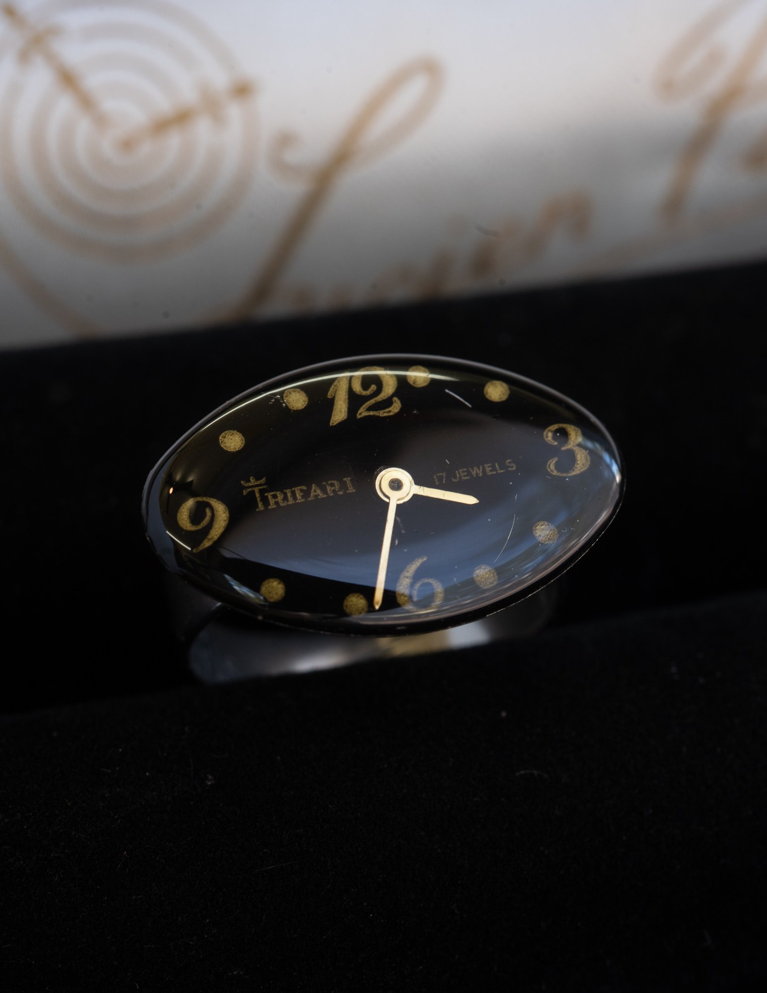 Antique Rare Black Watch Dial Stainless Steel Adjustable Ring