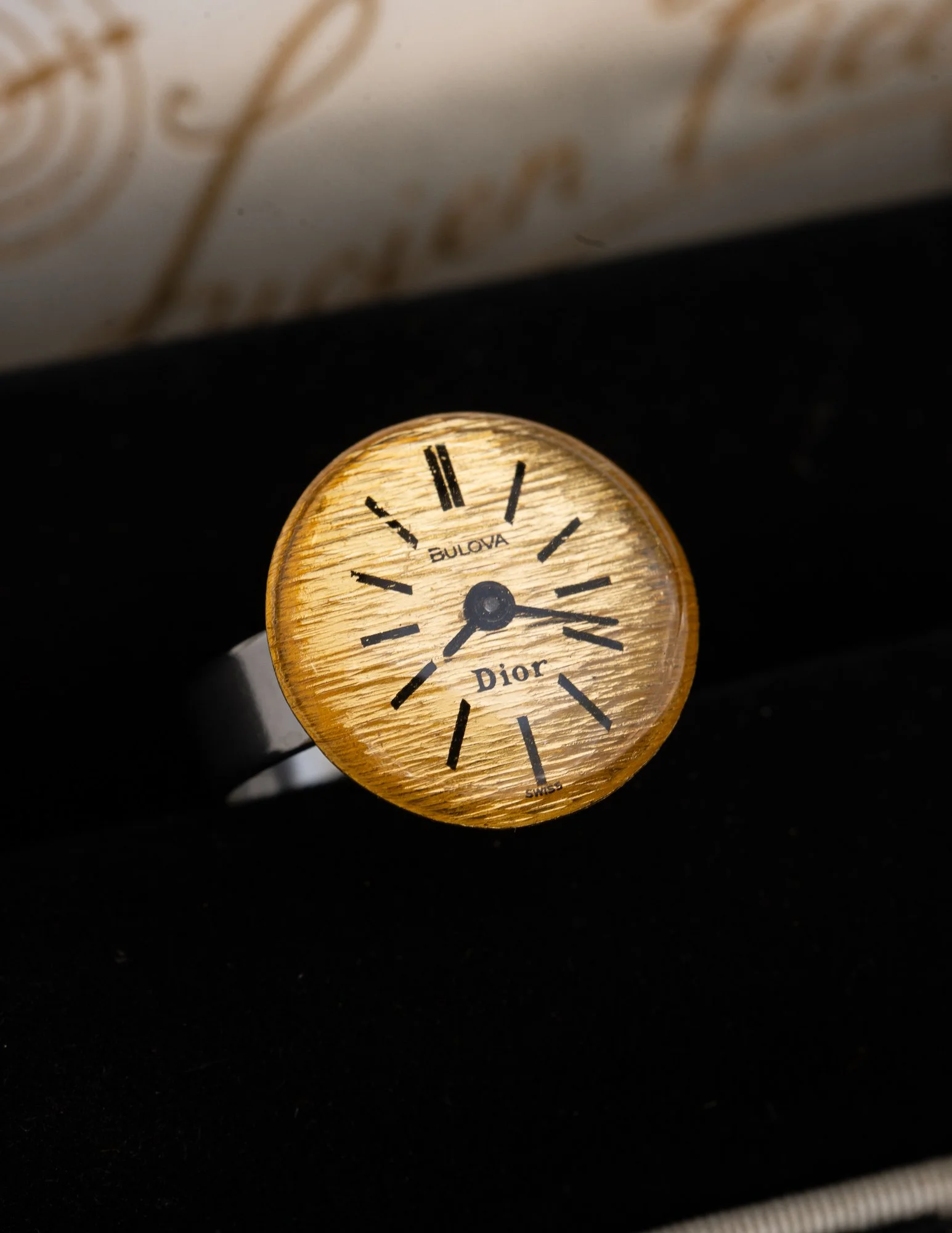 Bulova Dior Antique Watch Dial Stainless Steel Adjustable Ring