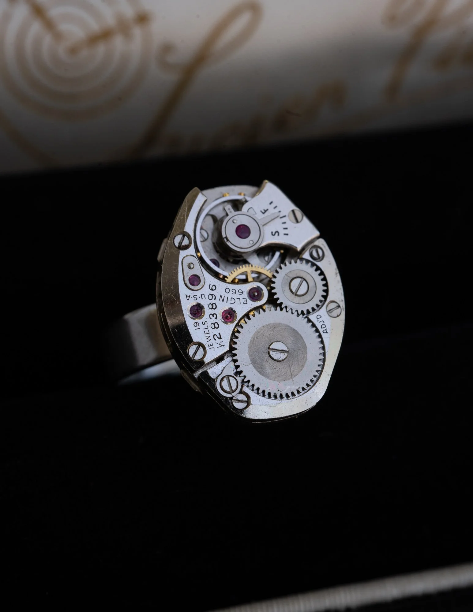 Antique Elgin Watch Stainless Steel Adjustable Ring