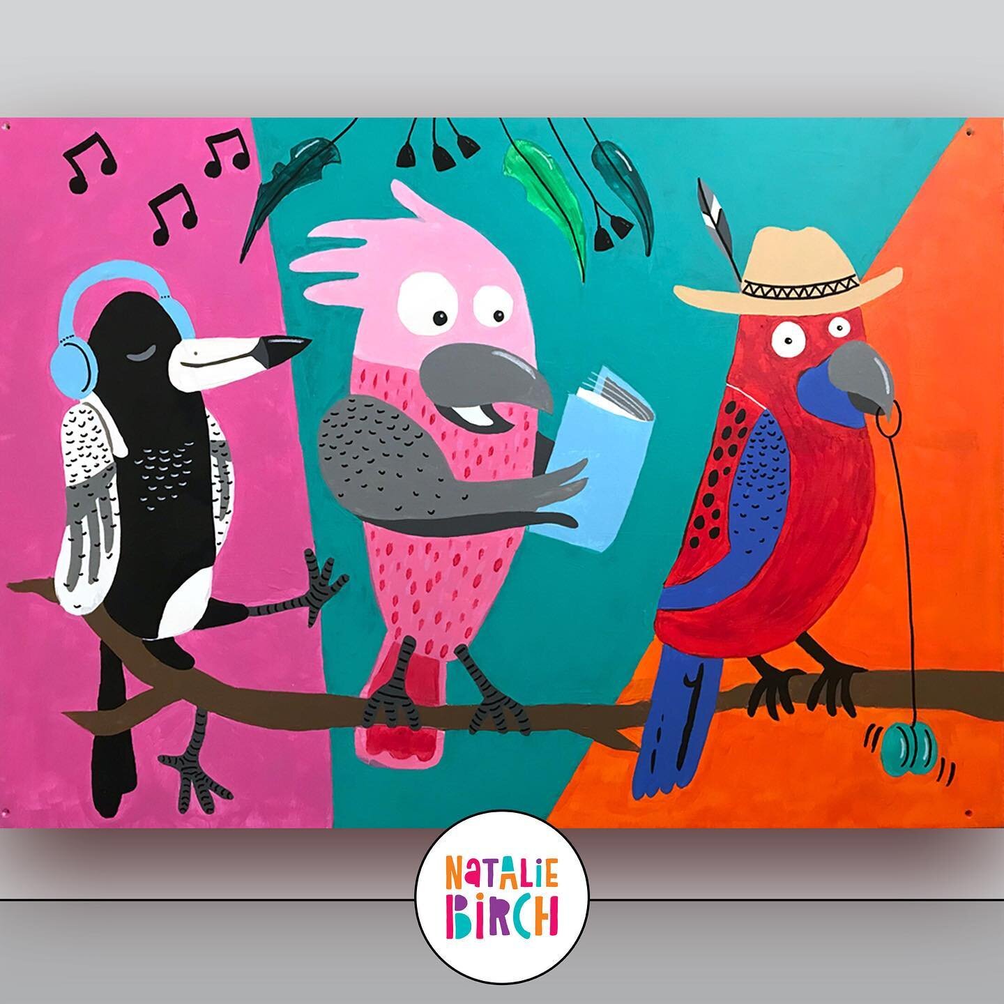 #australianbirds #triptych mural for the kids at Freedom Club Keysborough.
Panel 1/3.
Acrylic on timber.

#acrylicpainting #muralpainting #worldofcolour #paintingforkids #artforkids #cartoonbirds #magpie #galah #crimsonrosella #illustration #kidsillu