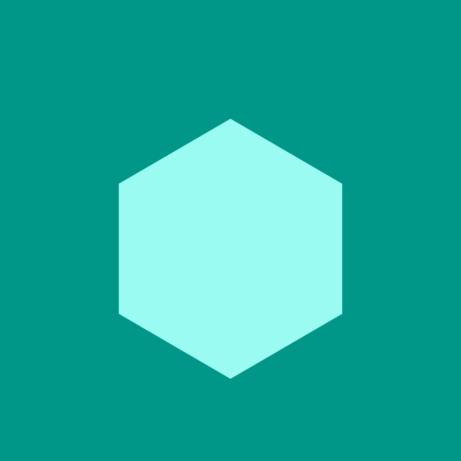 A teal background with a large light blue hexagon in the center.