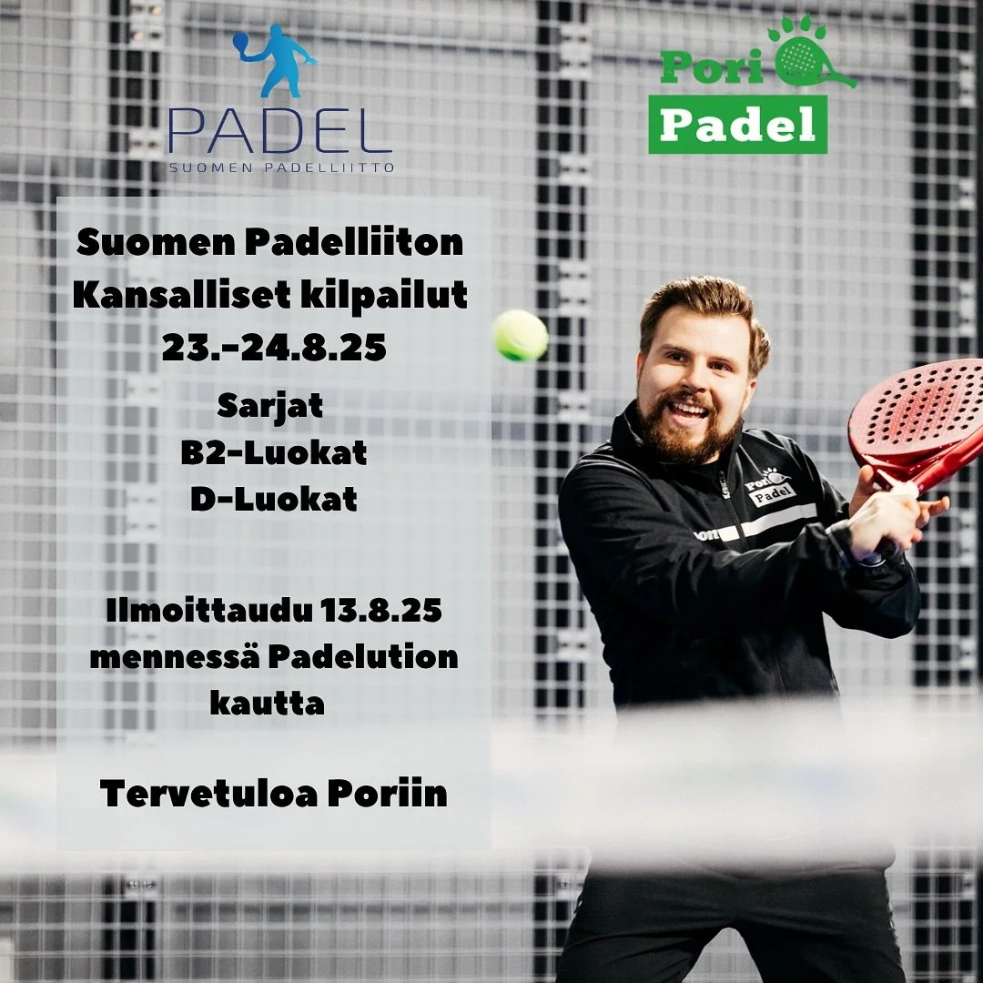 🔥23.-24.8.25 Kisaillaan Porissa🔥

Ilmoittautuminen auki Padelution palvelussa nyt! N&auml;hr&auml;&auml;ks suki Poris?

L&ouml;yd&auml;t my&ouml;s linkin ilmoittautumiseen kotisivujemme kohdasta tapahtumat / Kilpailut

Sarjat:
Miehet B2-luokka (12 