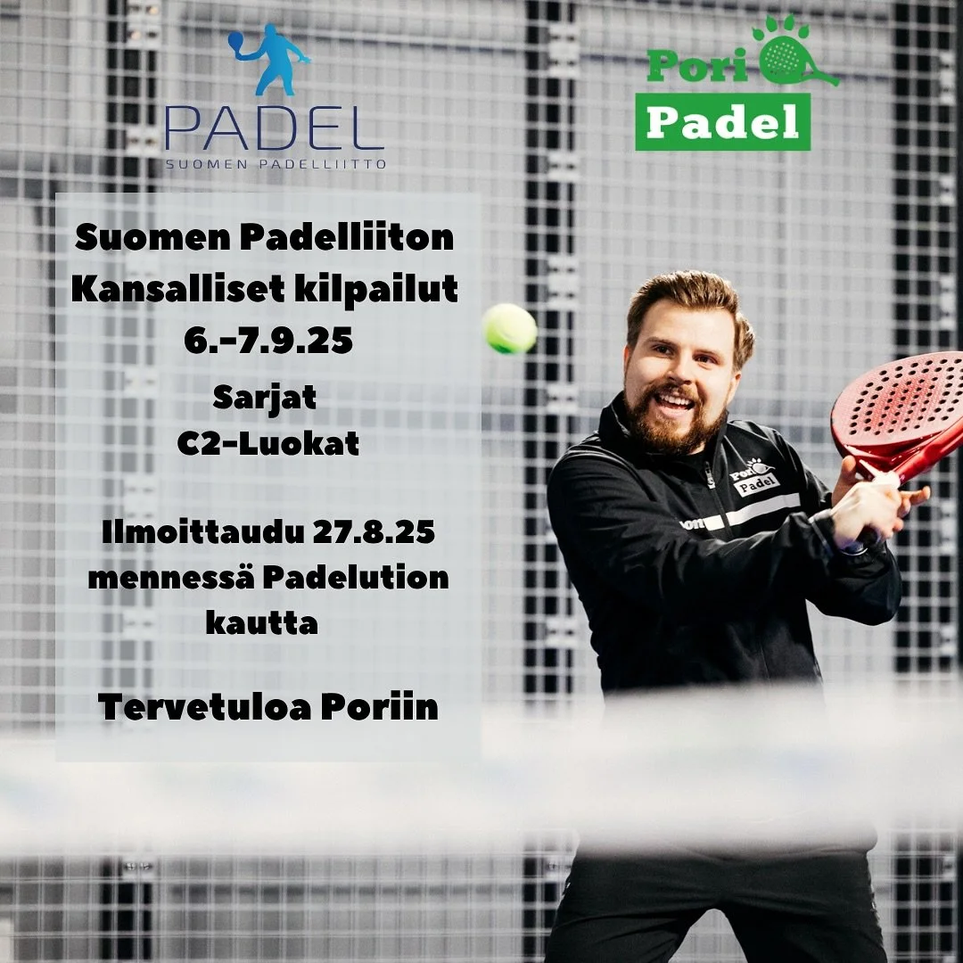 🔥6.-7.9.25 Kisaillaan Porissa🔥

Ilmoittautuminen auki Padelution palvelussa nyt! N&auml;hr&auml;&auml;ks suki Poris?

L&ouml;yd&auml;t my&ouml;s linkin ilmoittautumiseen kotisivujemme kohdasta tapahtumat / Kilpailut

Sarjat:
Miehet C2-luokka (16 pa