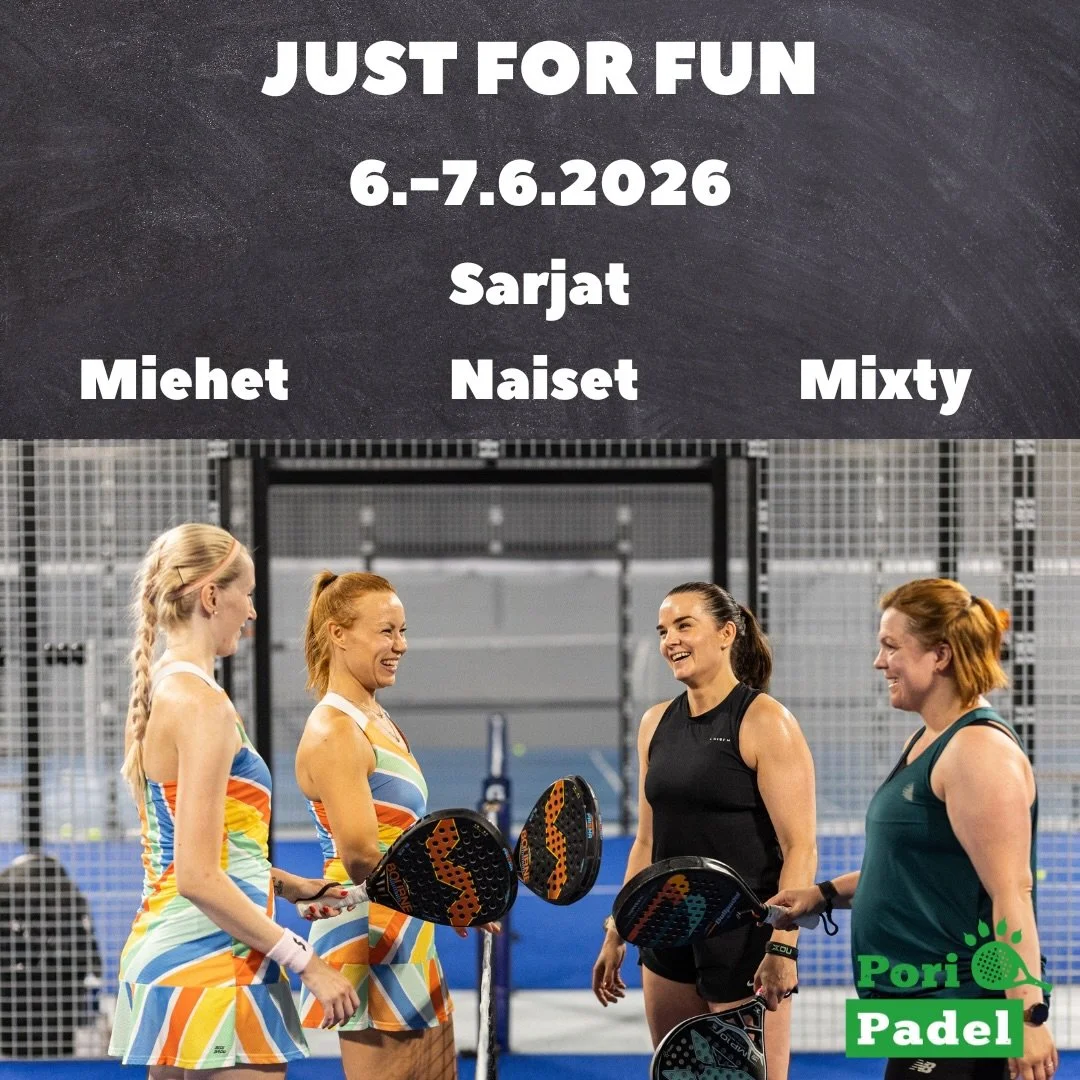 ‼️Just For Fun‼️

On turnausp&auml;iv&auml; niille pareille, jotka eiv&auml;t kilpaile muuten. Koko turnaus pelataan oman parin kanssa.

Pelipaikkana Pori Padel x Festum Areena

❌Mik&auml;li sinulla on Suomen Padelliiton alaisia ranking-pisteit&auml;