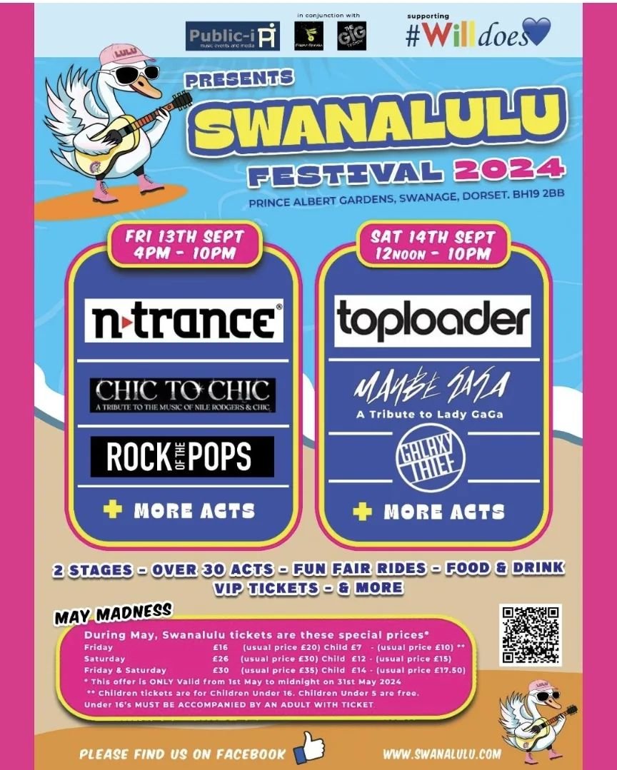 *Just Announced* We can't wait for this 🙌🏻 #swanage you know what to do 🪩🎶🎶😀

**reposted**
Public-i Music Events and Media in conjunction with The GiG TV Show and Firefly Festivals in support of Willdoes presents the SWANALULU FESTIVAL 2024.

F