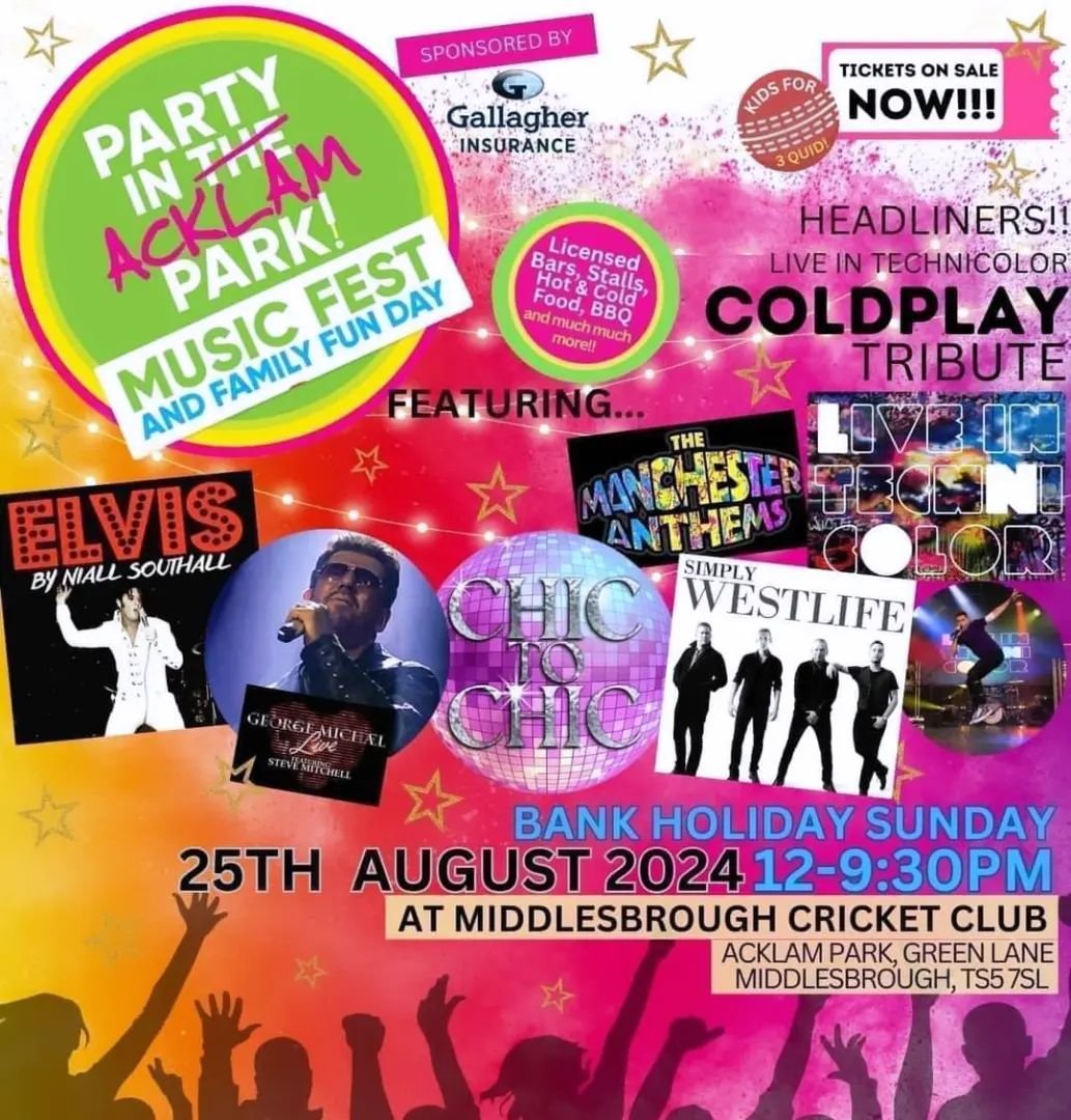 #middlesbrough you know what to do! 

https://www.skiddle.com/whats-on/Middlesbrough/Middlesbrough-Rugby-And-Cricket-Club/Party-In-Acklam-Park-2024/37143008/