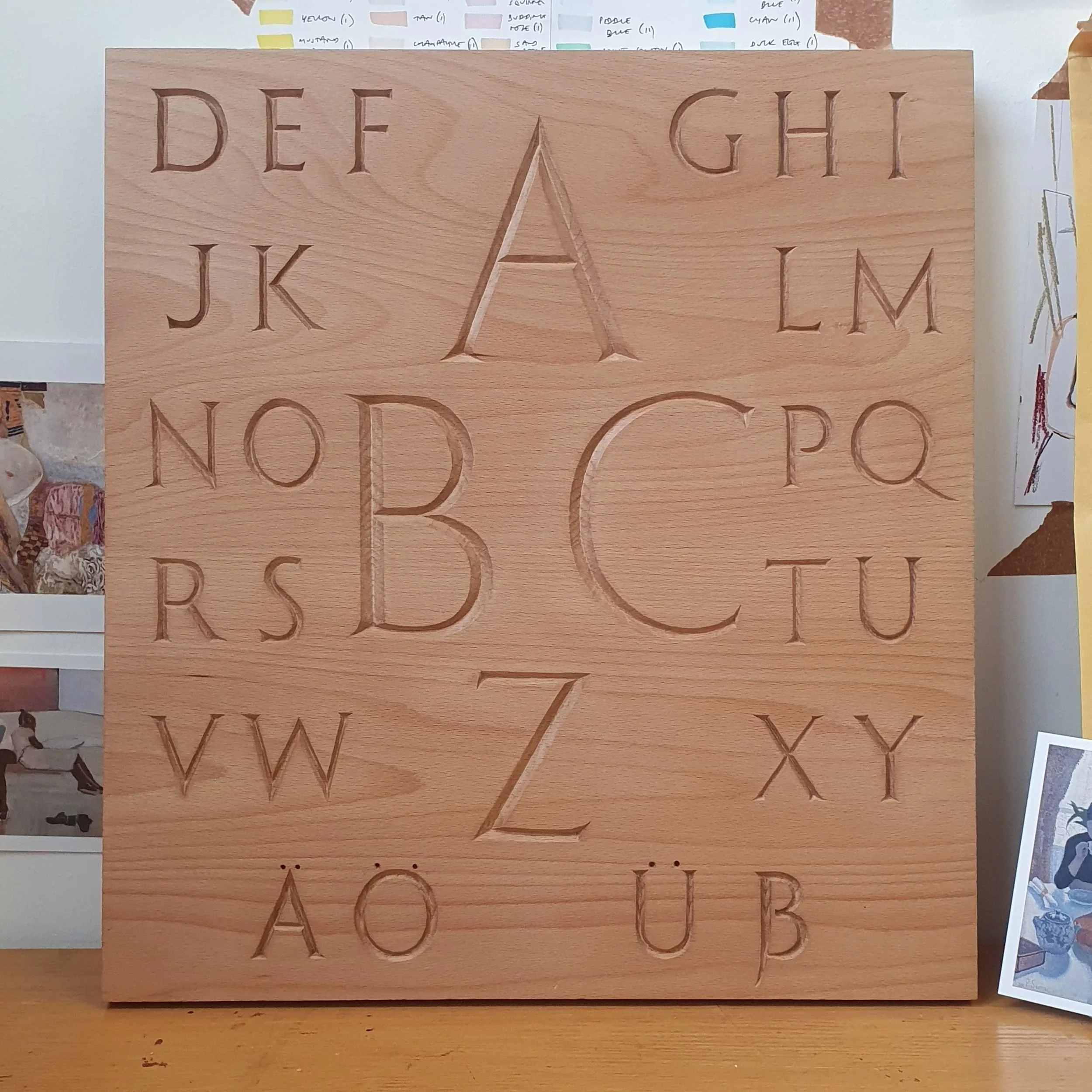 ABC Roman Capitals Lettering Board, ash wood, 450 x 400 x 25 mm