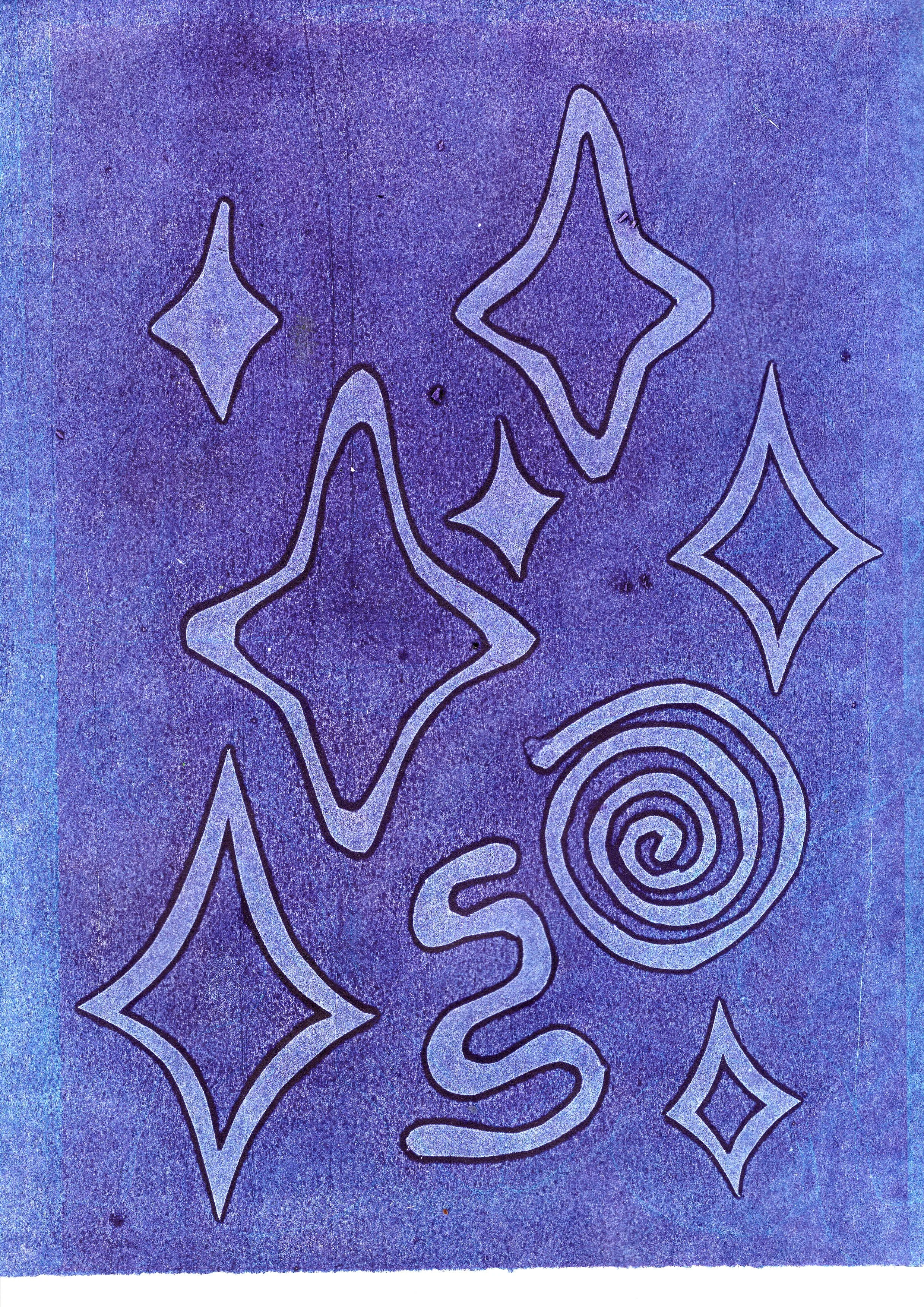'star stencils II' lino stencil print, 2024