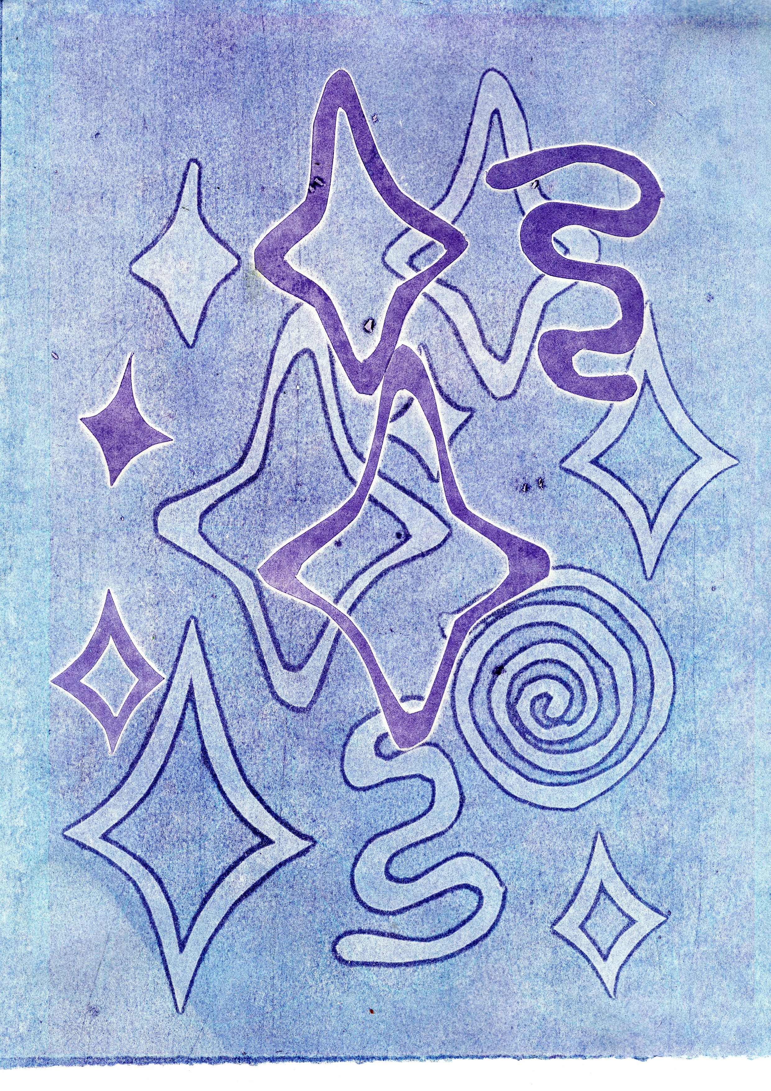 'star stencils XI' lino stencil print, 2024