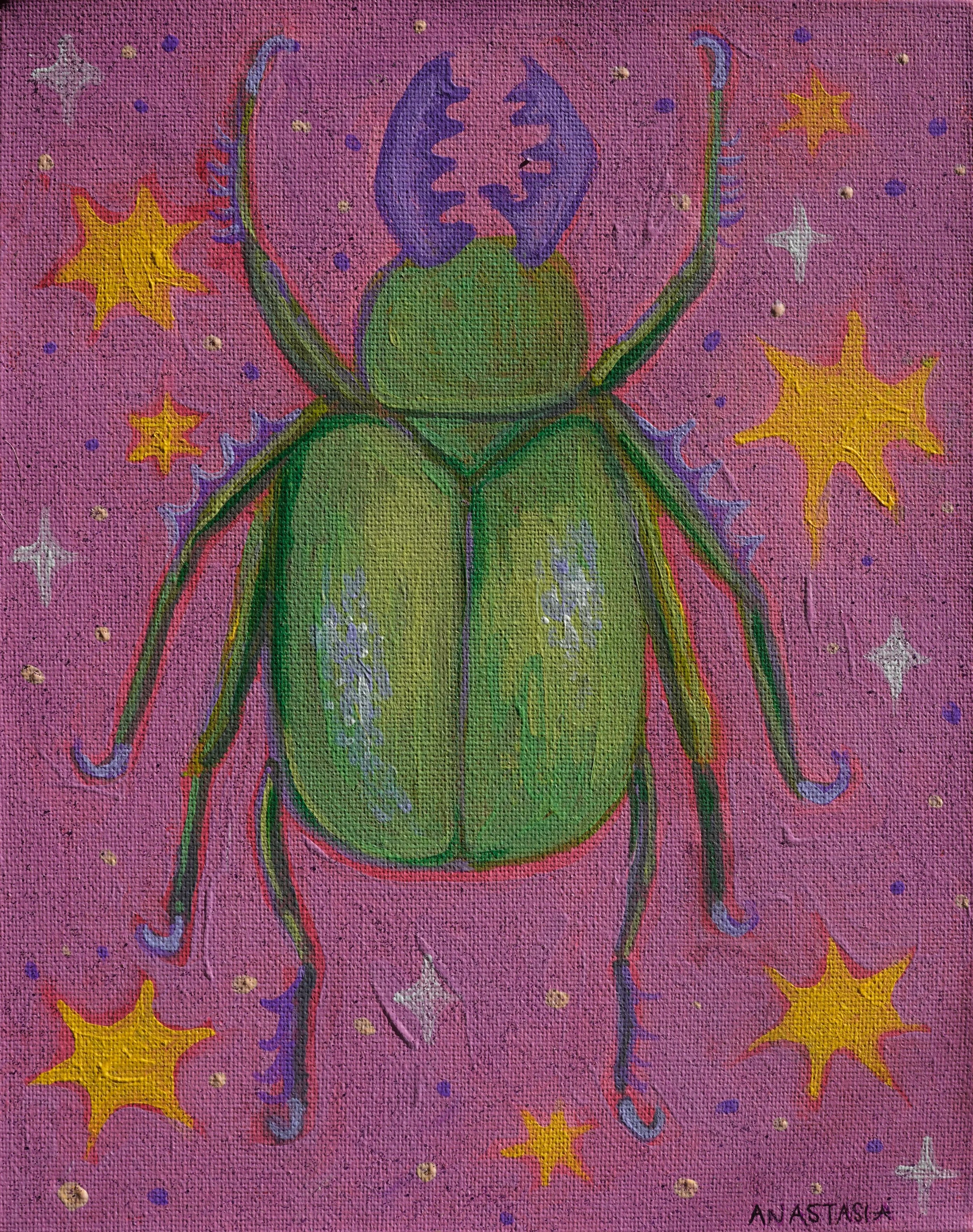 sparkly beetle - original acrylic painting