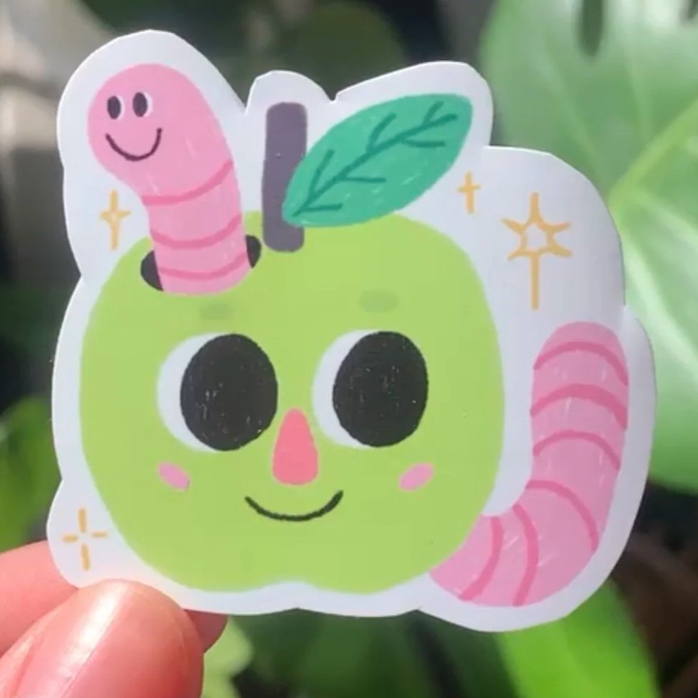 apple with worm - vinyl sticker