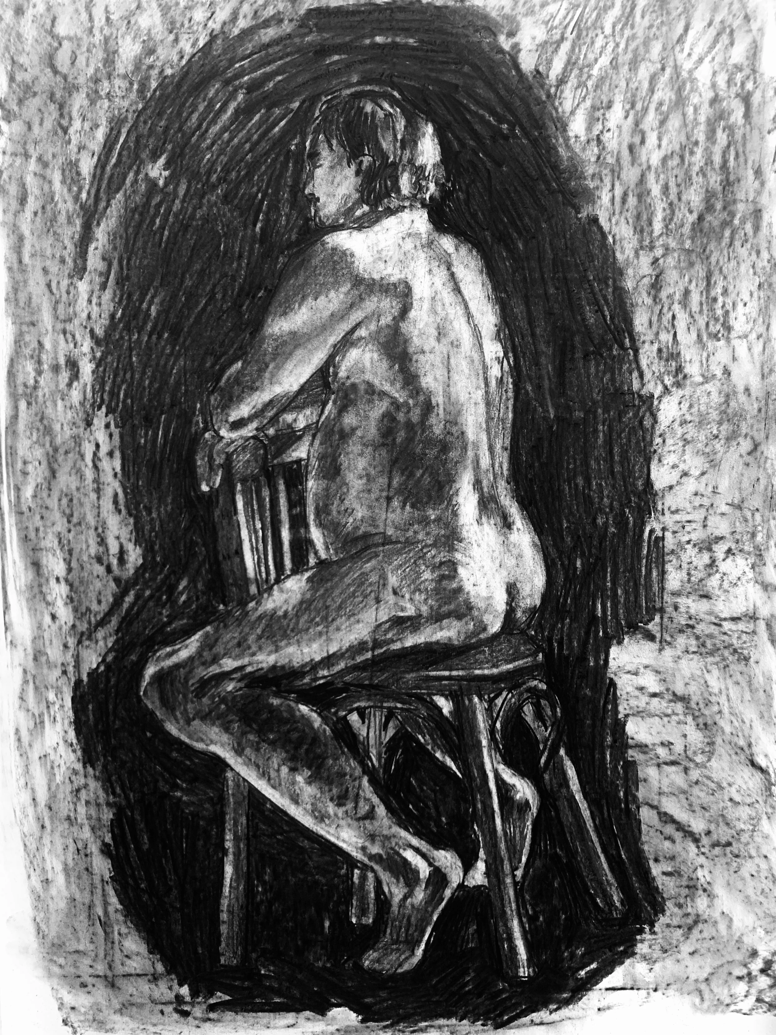 '45 mins portrait' charcoal on paper, 2023
