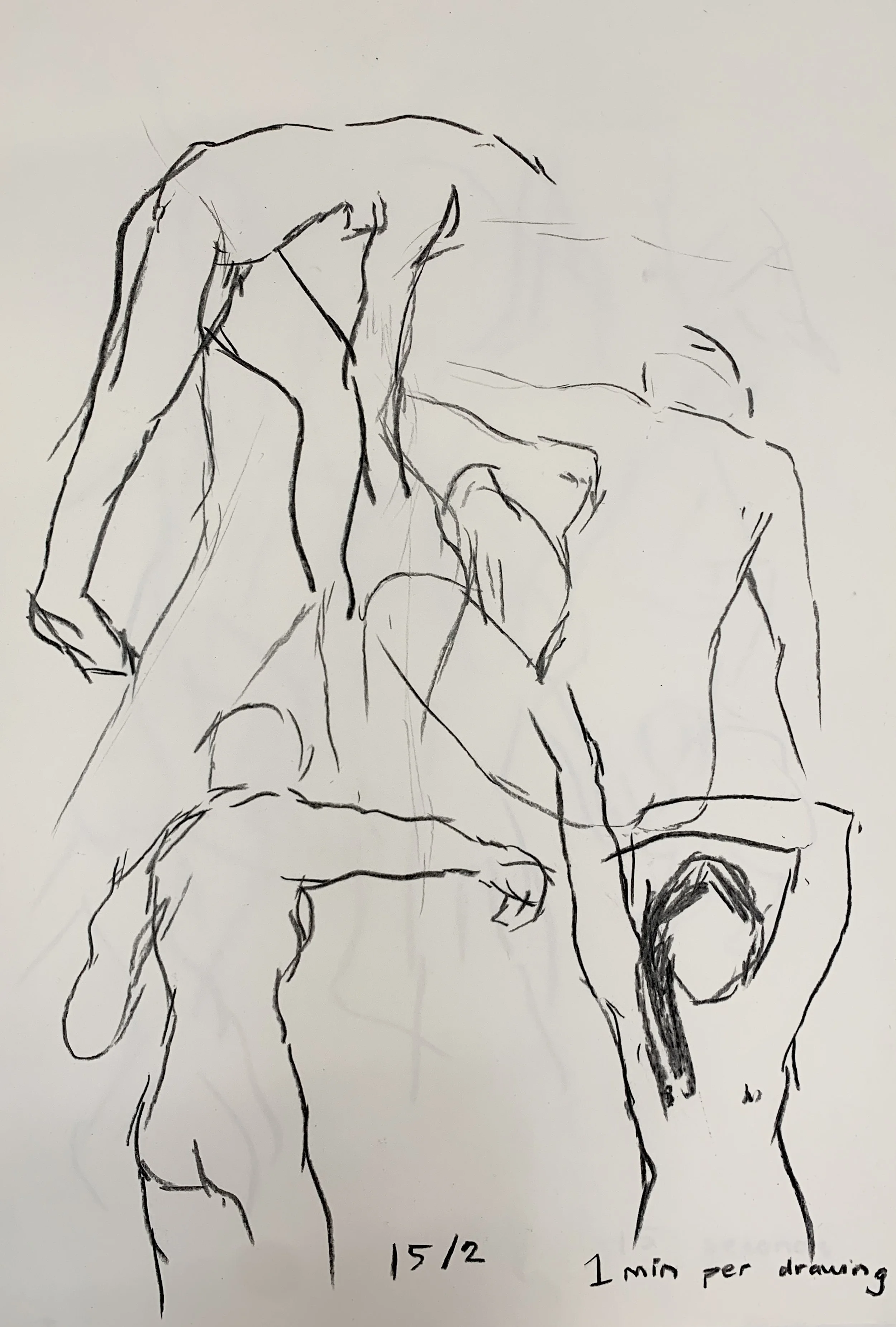 '1 minute poses' charcoal on paper, 2023