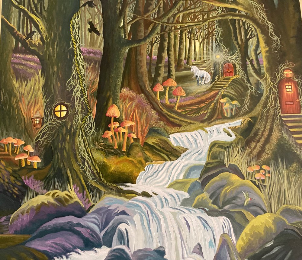Unicorn in a magical forest painting by Cheryl Ann Gregg
