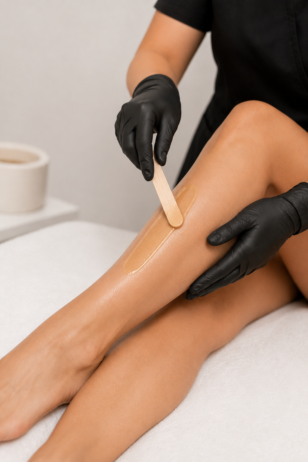 This image represents the smooth, hair, free, skin, achieved through expert waxing services, leading skin, soft, radiant, and confident. Specializing in speed waxing for both comfort, and precision, offering brow shaping, bikini and full body waxing.