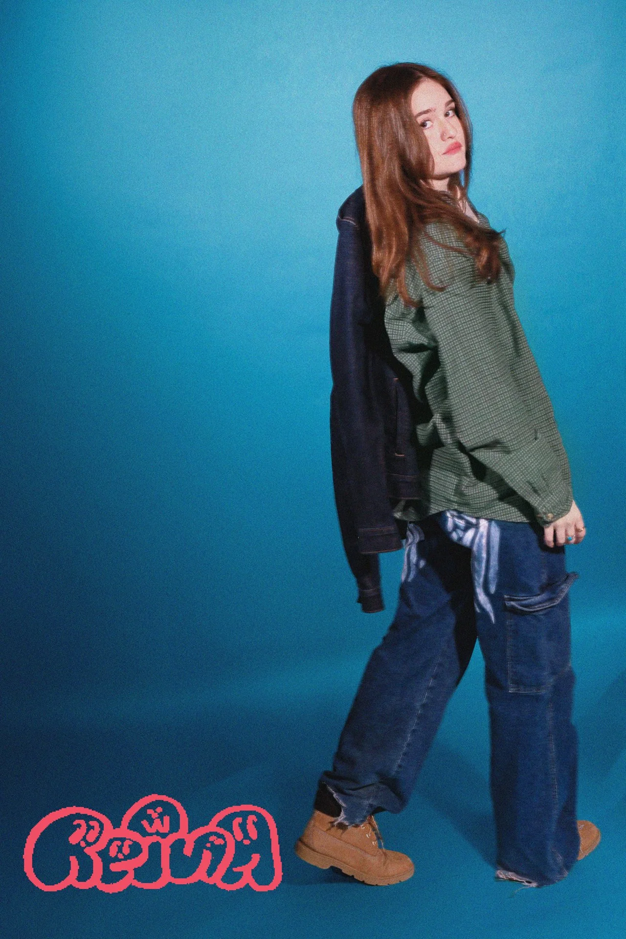 Bella wears the Angel Wings Cargo Jeans and the Philly Made Denim Jacket as a set.