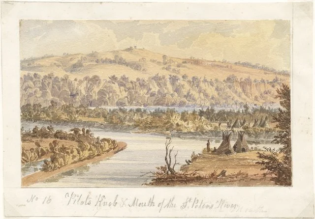 Seth Eastman, Pilots Knob Mouth of the St. Peters River, 1846, watercolor on paper, Minnesota Historical Society, AV1991.85.23.