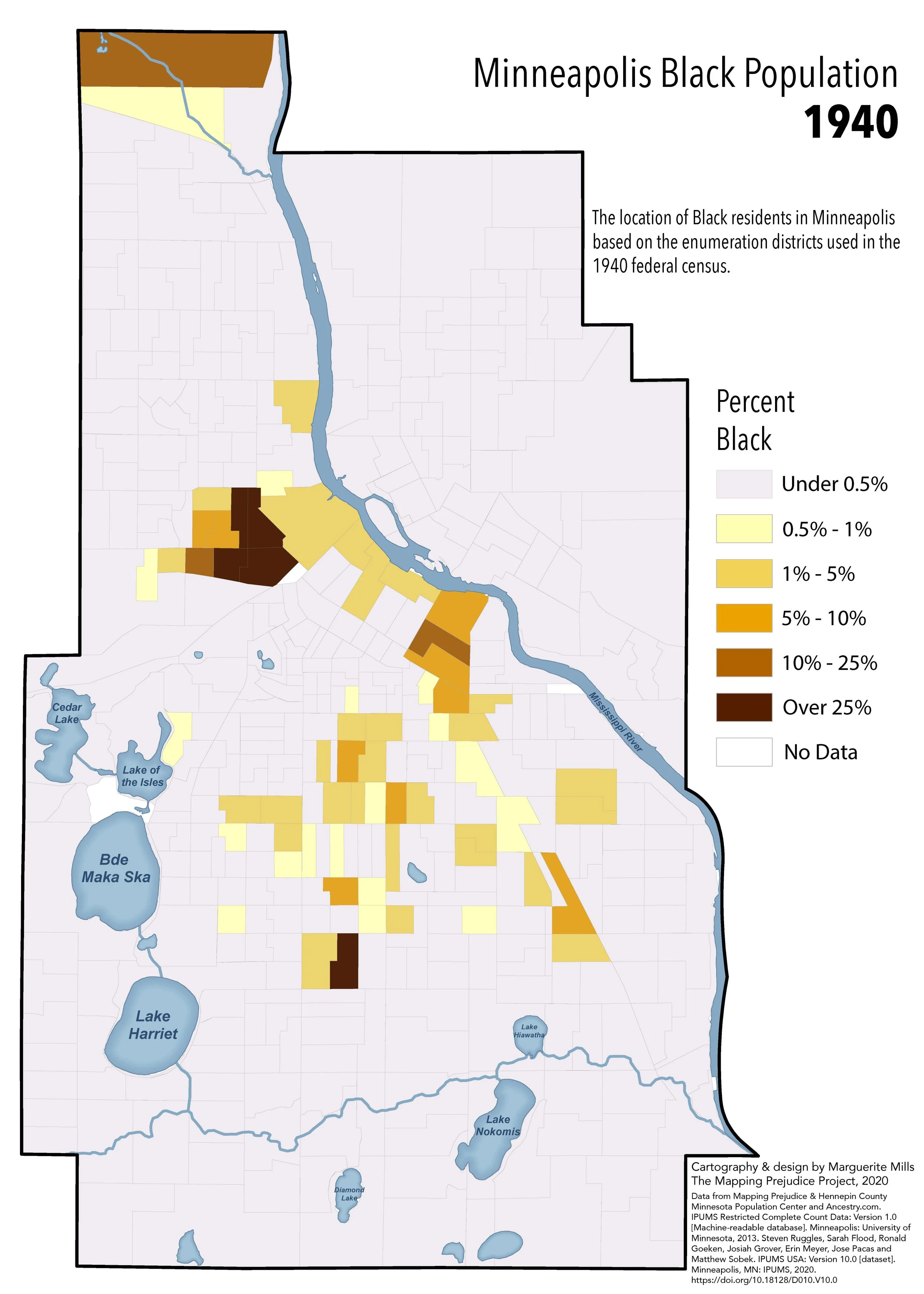 Marguerite Mills, “Minneapolis Black Population 1940,” Mapping Prejudice Project, Mapping Prejudice, accessed Aug. 11, 2026.