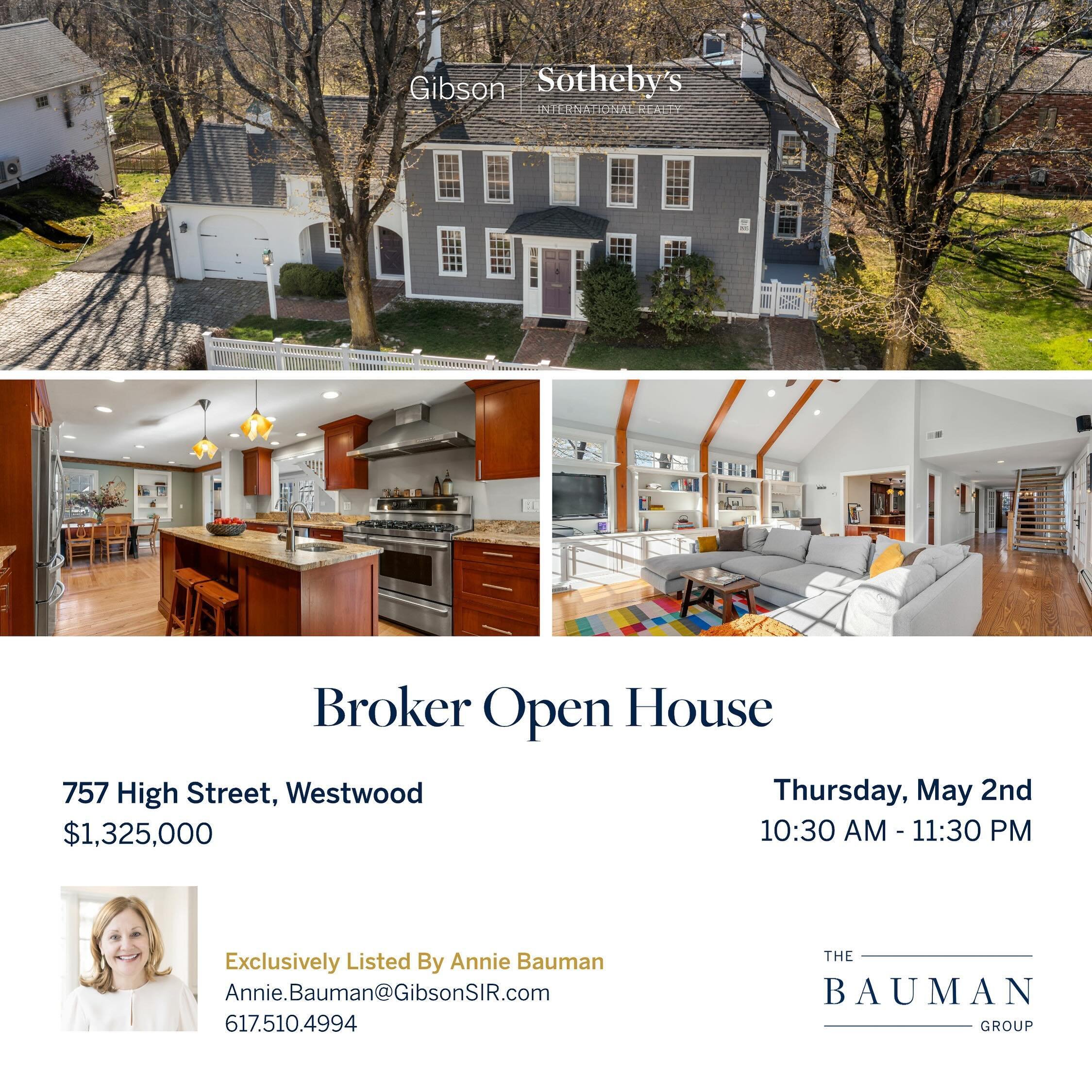 Join us! BROKER OPEN @ this downtown renovated antique. Close to coffee, school, rt 95, this much admired renovated antique will WOW buyers looking for something special. Come and see. #thebaumangroup #gibsonsothebysinternationalrealty #westwoodma
