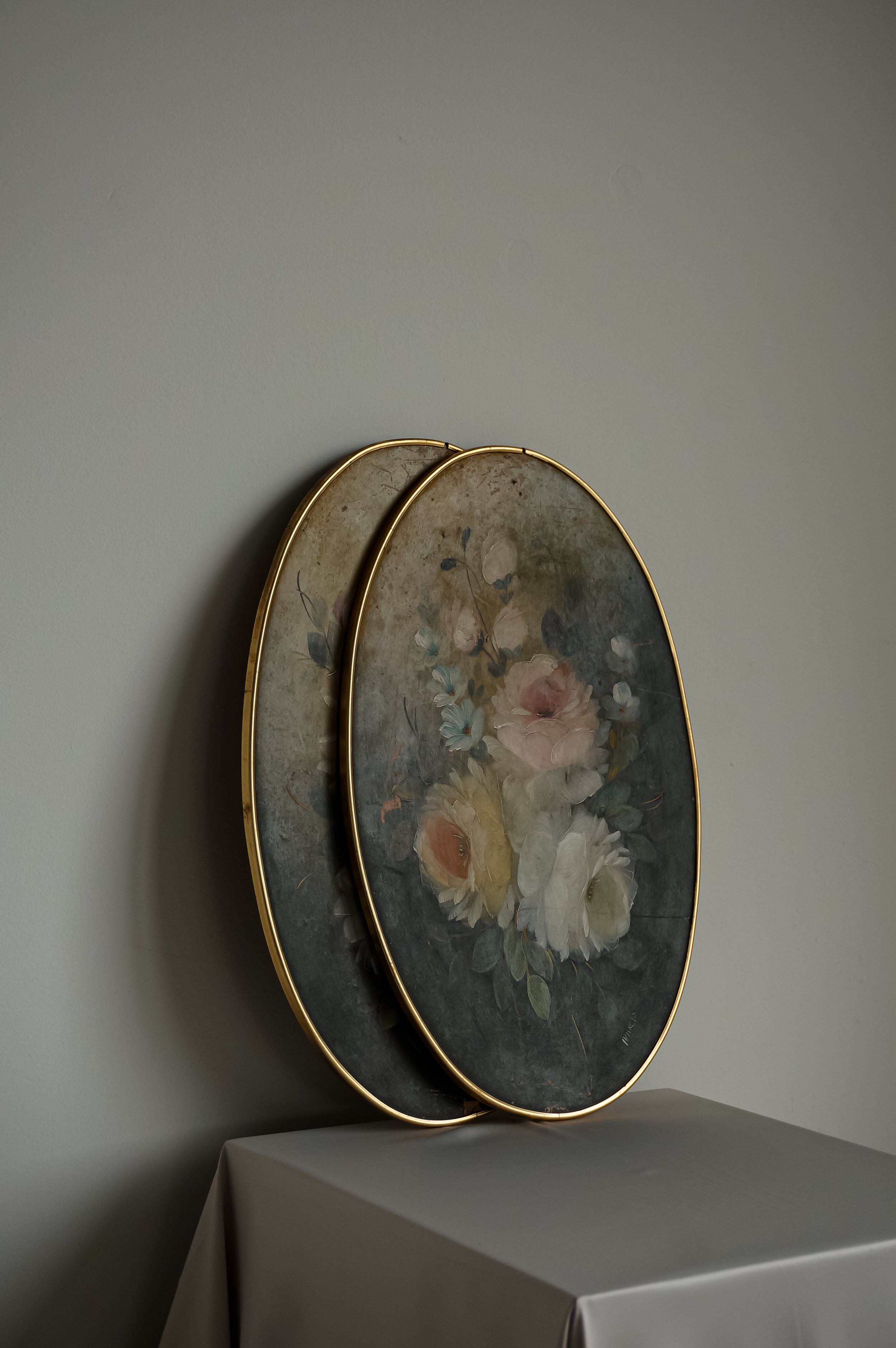 Vintage Pair of Oval Floral Still Lifes