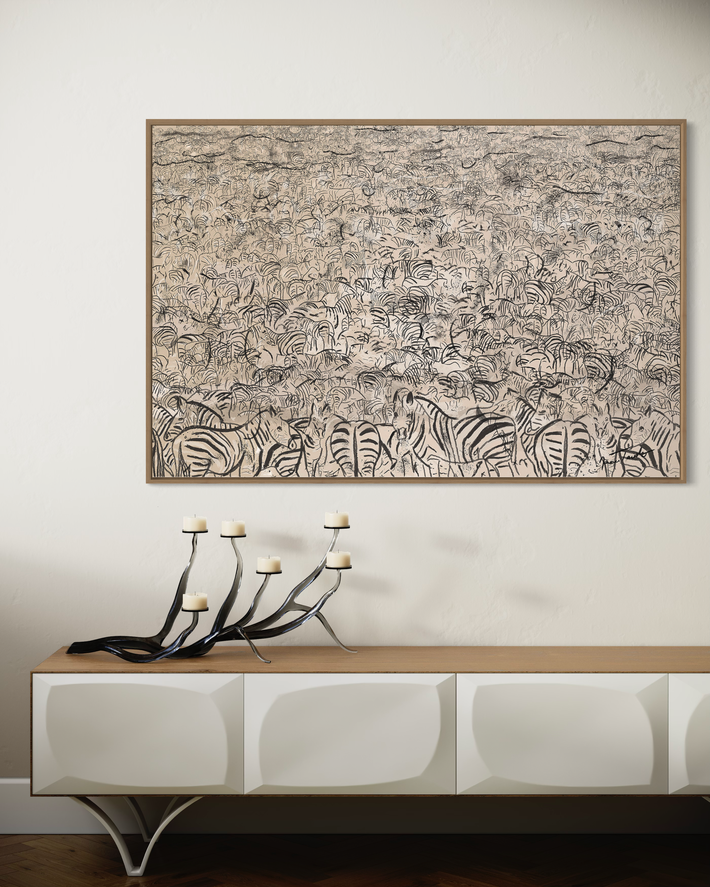 Voyaging Herd Landscape Oak Frame.jpeg