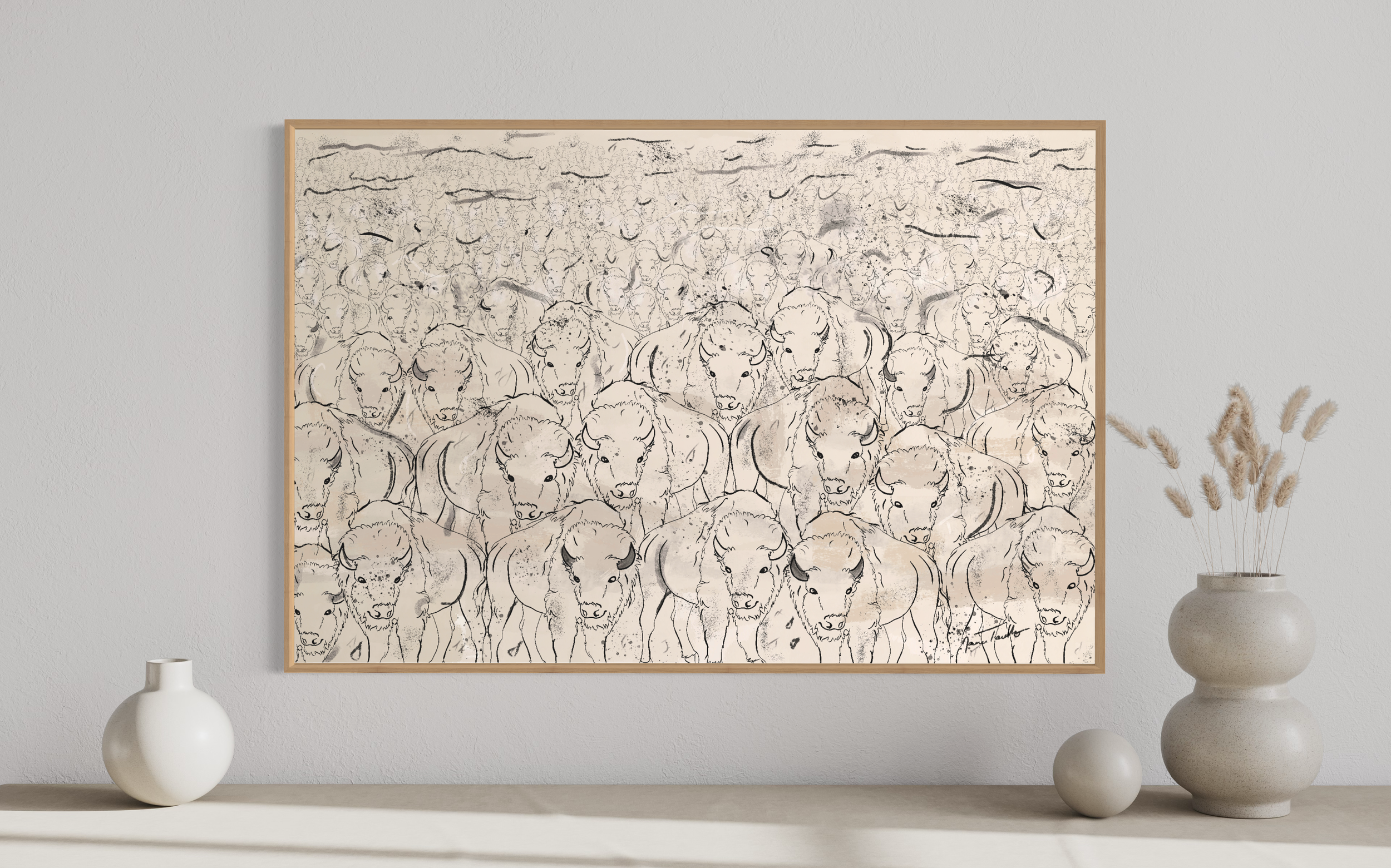 Stampeding Herd Landscape Oak Frame.jpeg