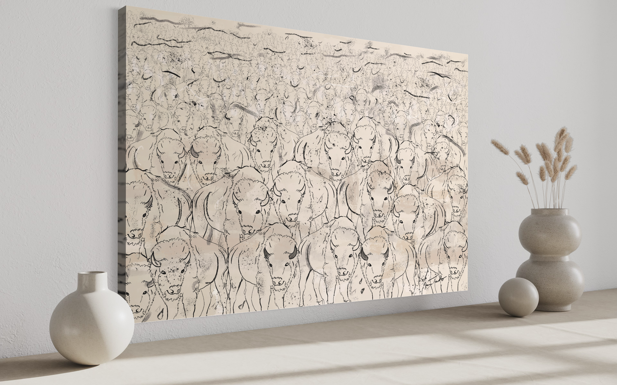 Stampeding Herd Landscape Stretched Canvas Side.jpeg
