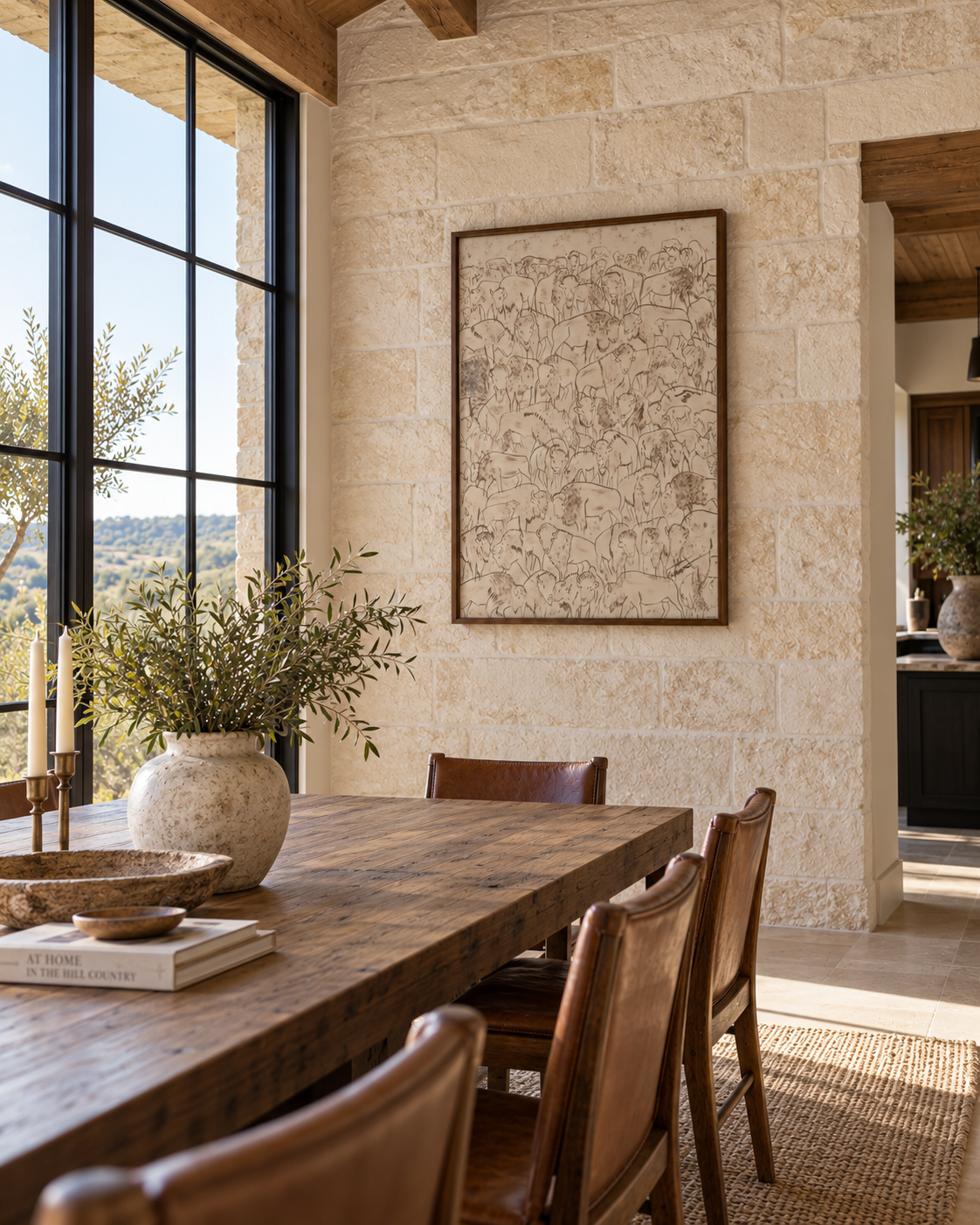 Warm Rustic Dining Room with Framed Herd Artwork.png