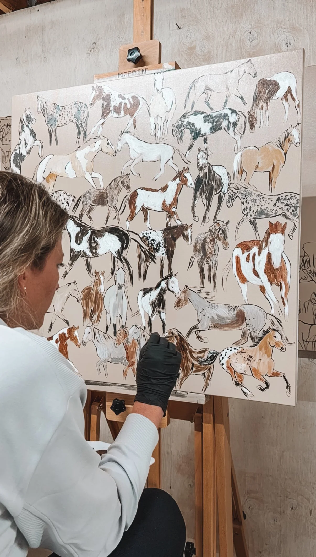 Working on my Native Herd painting that was sent to Fort Worth for a show