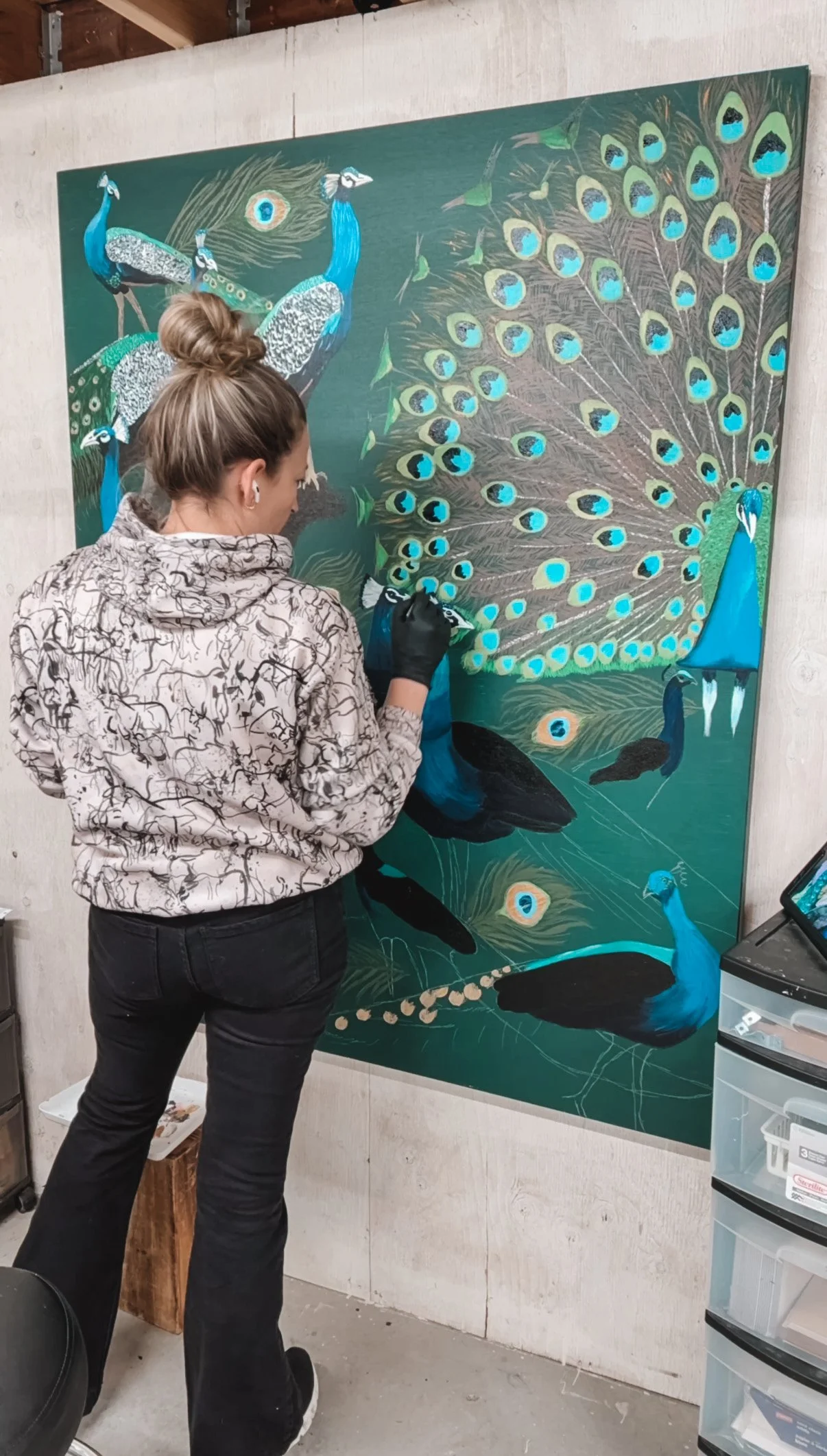 Working on my peacock herd painting