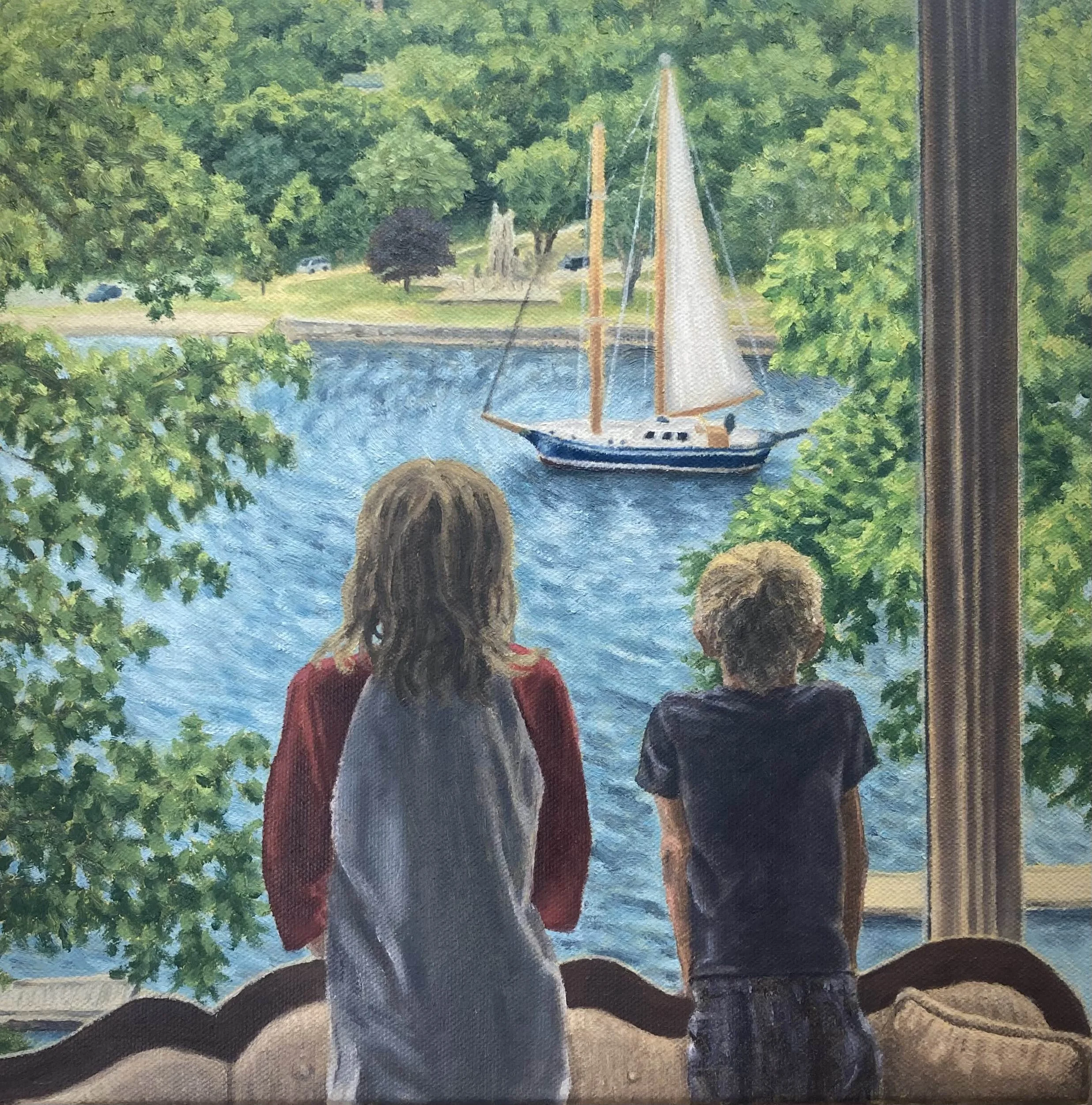 Boys in Window - Oil on Canvas, 2025